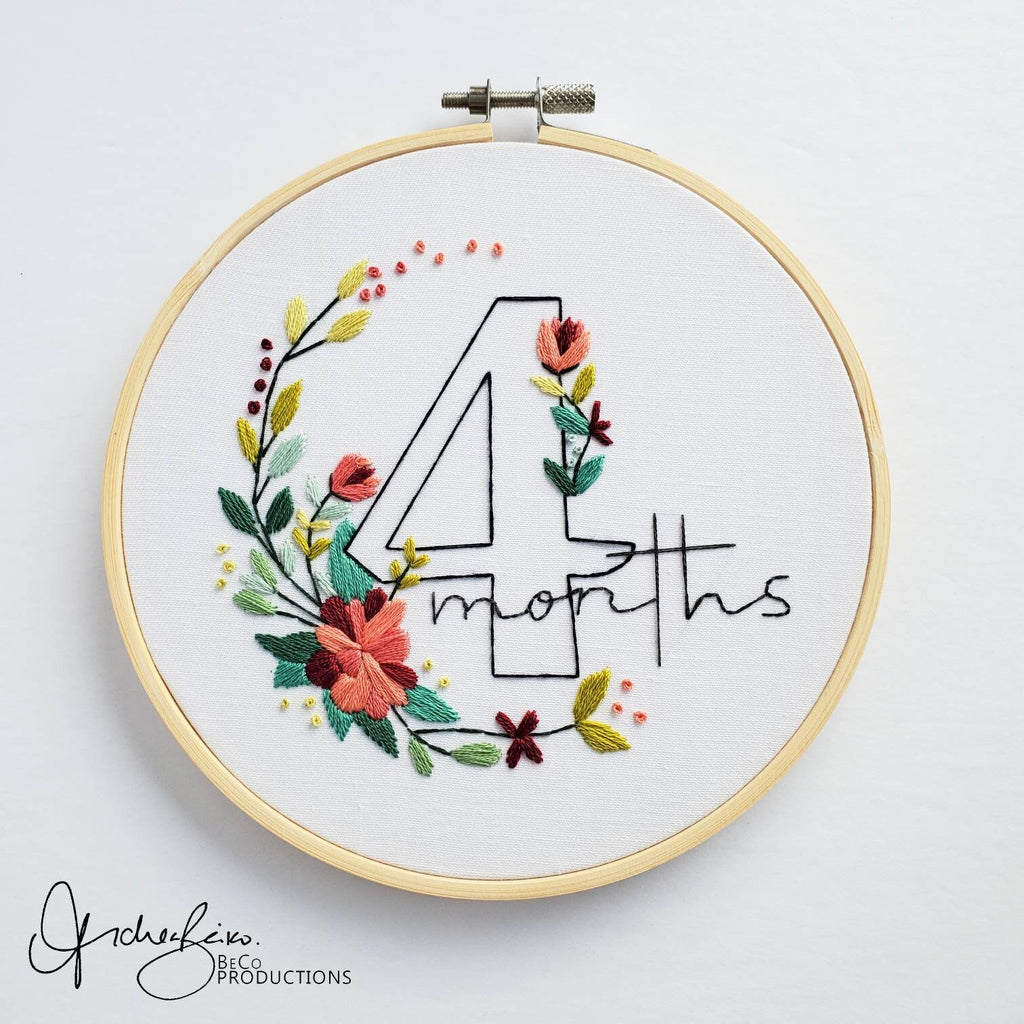 Baby Floral Milestones (6inch Hoops - 12 Patterns Total) - PDF Digital Download Embroidery Pattern & Guide