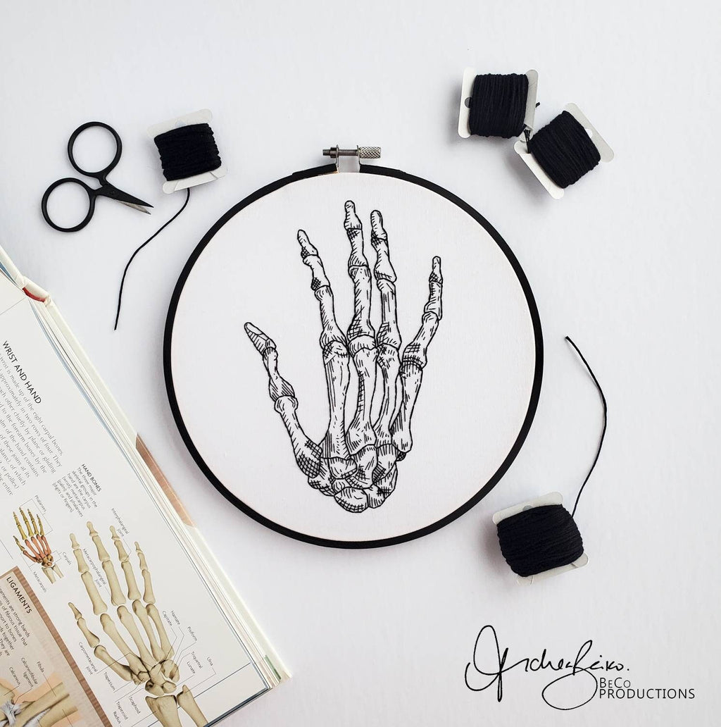 Skeletal Hand Anatomy - PDF Digital Download Embroidery Pattern & Guide