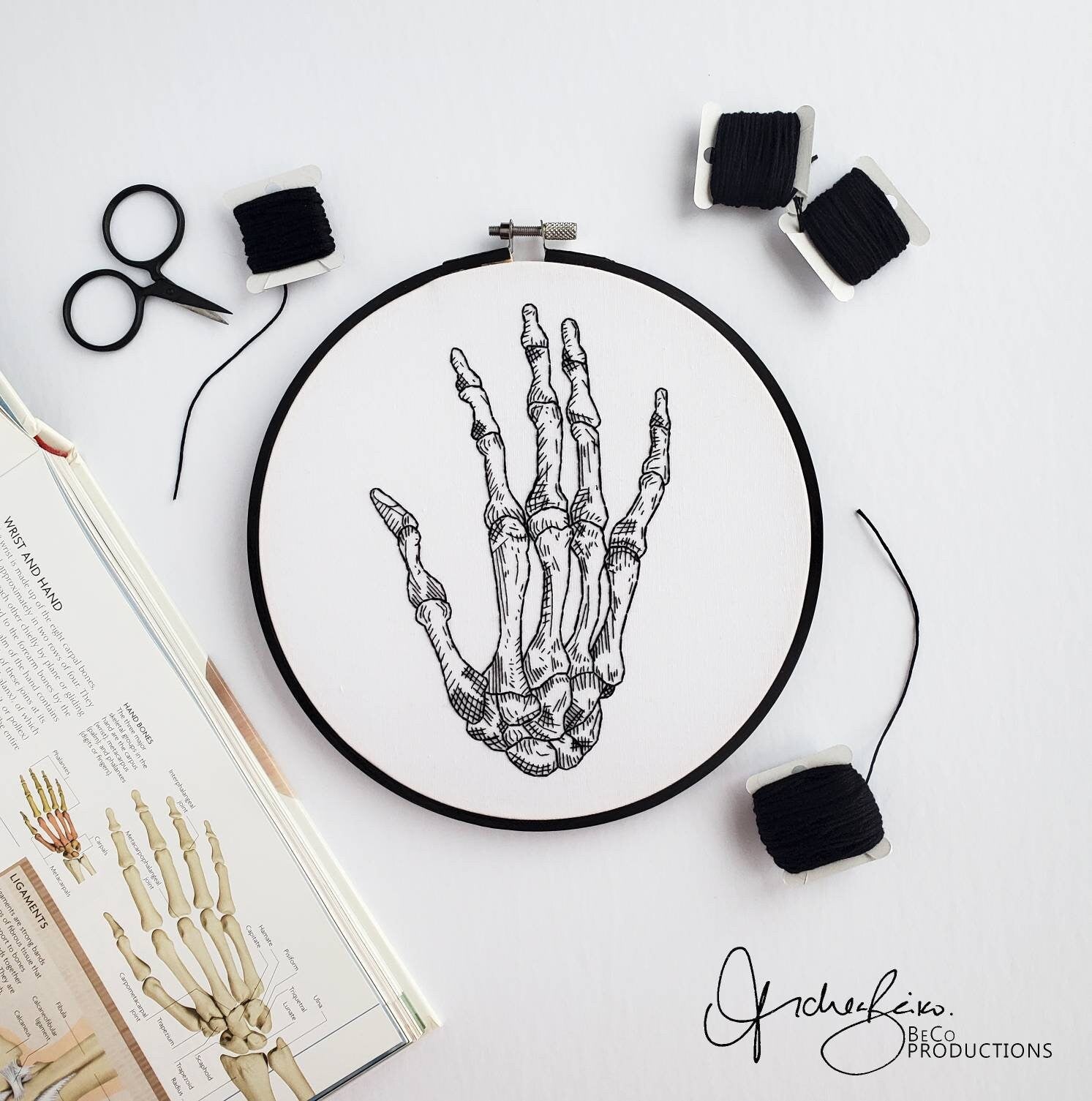 Skeletal Hand Anatomy - PDF Digital Download Embroidery Pattern & Guide