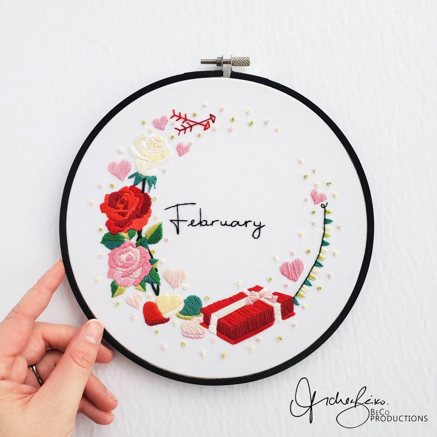 FEBRUARY Monthly Series Wreath - PDF Digital Download Embroidery Pattern & Guide