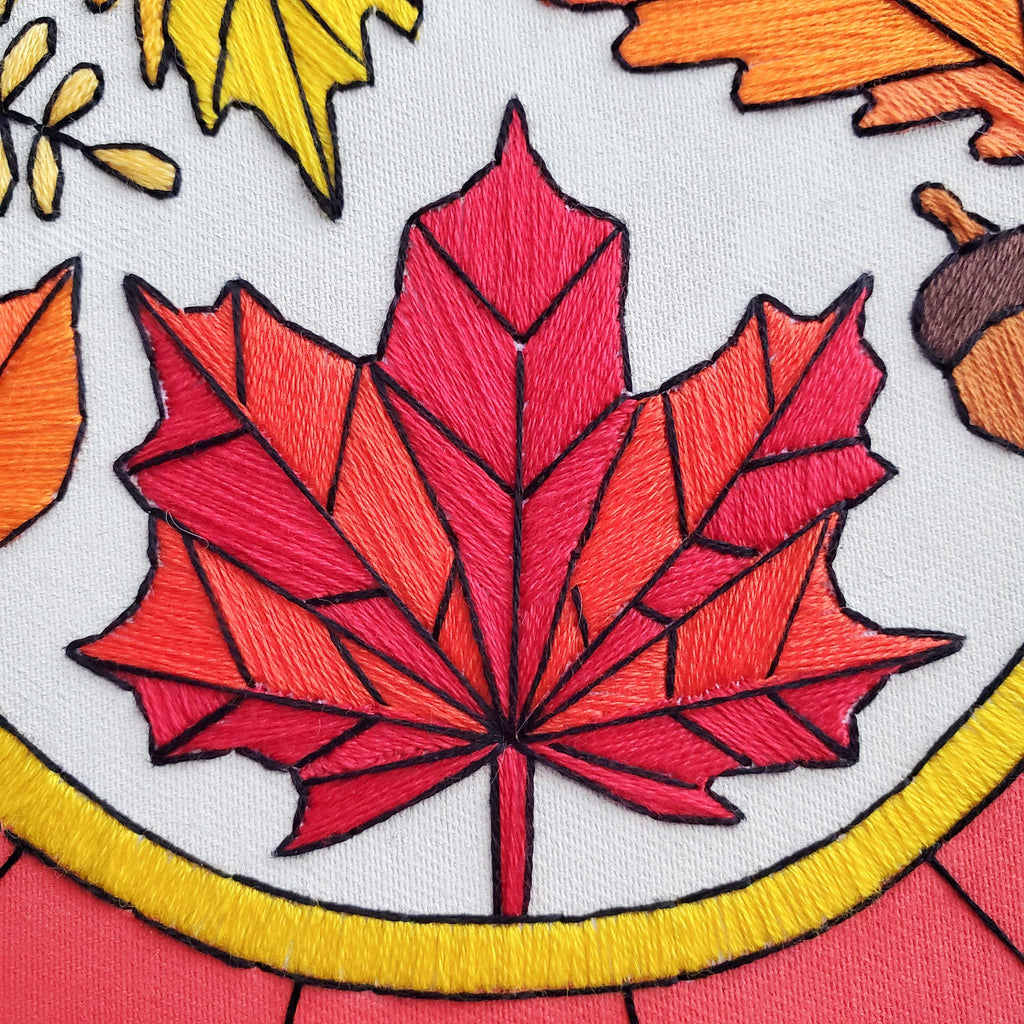SEPTEMBER Monthly Series Stained Glass Autumn Leaves- PDF Digital Download Embroidery Pattern & Guide