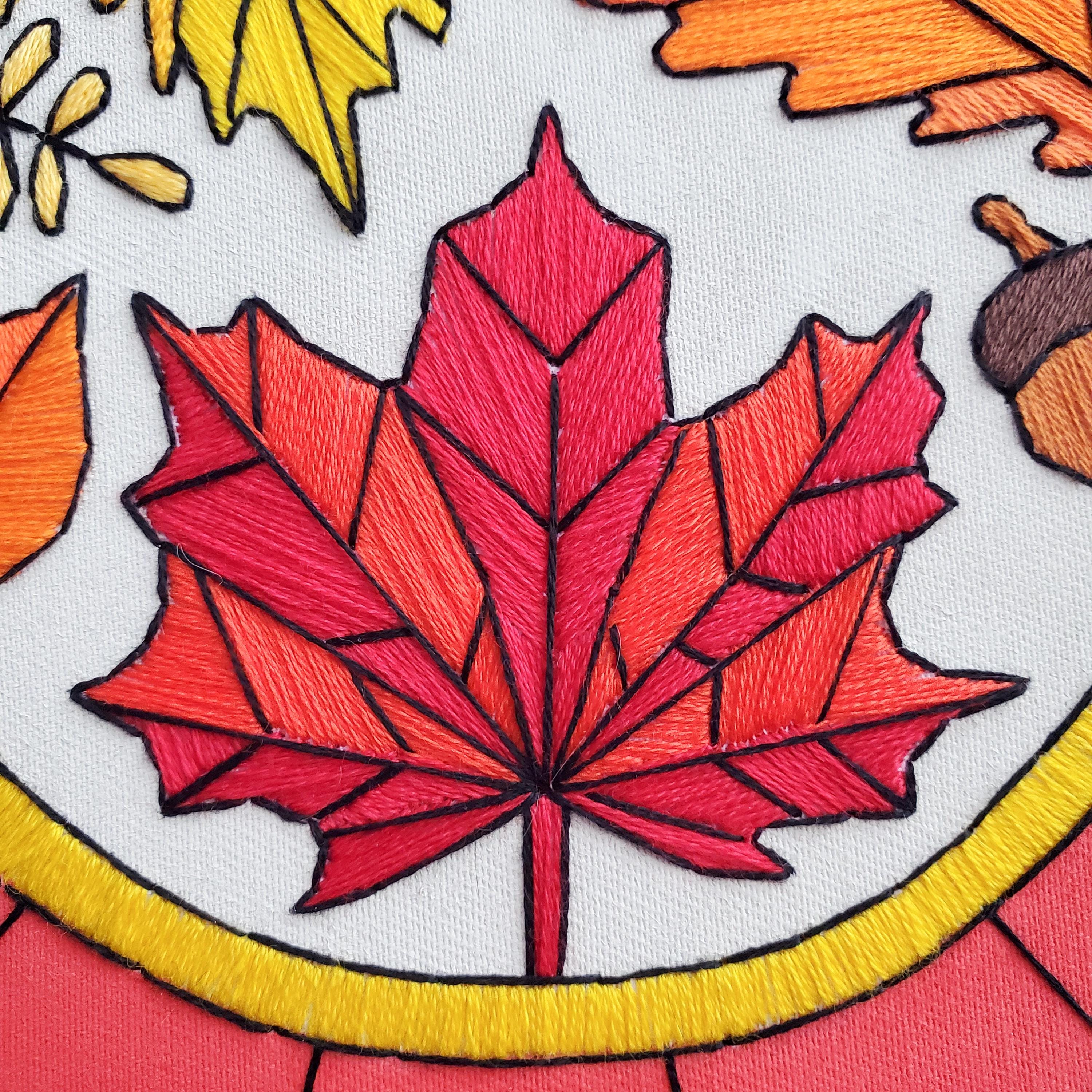 SEPTEMBER Monthly Series Stained Glass Autumn Leaves- PDF Digital Download Embroidery Pattern & Guide