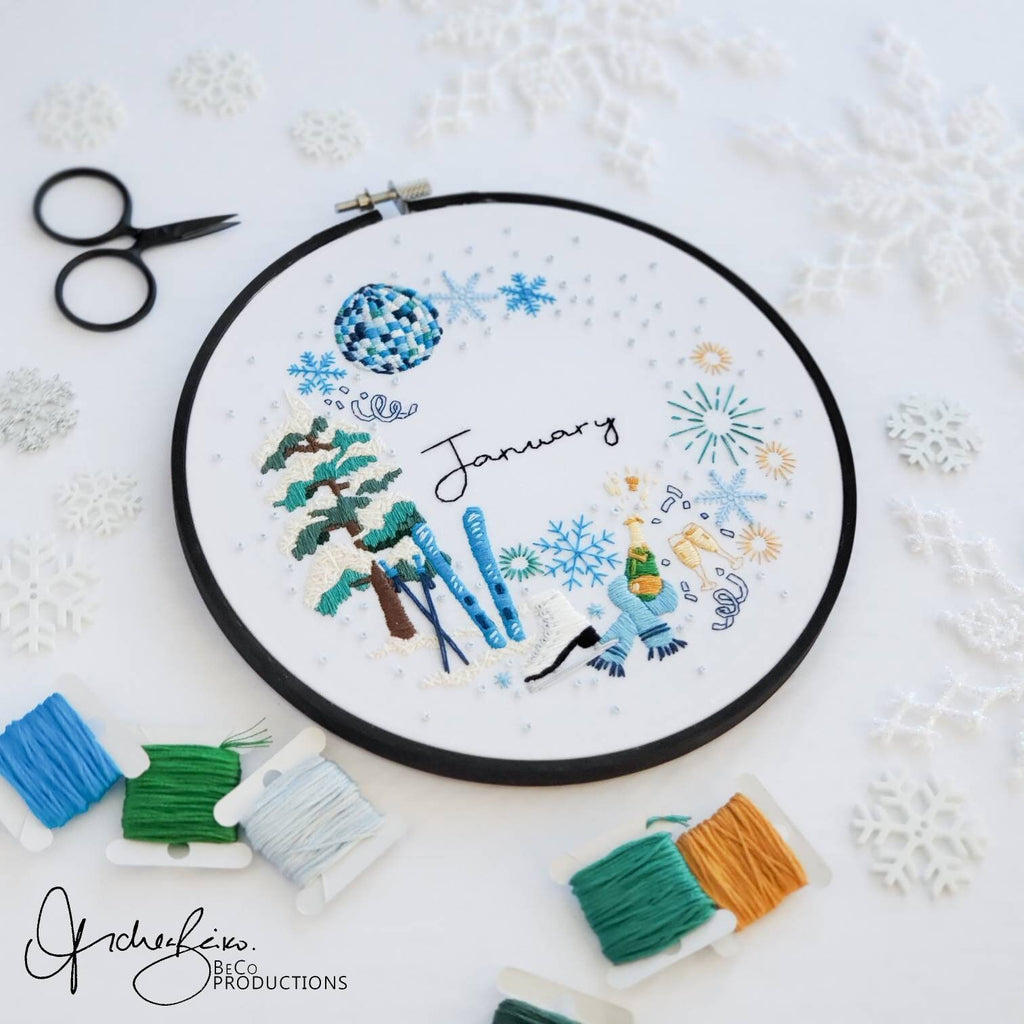 JANUARY Monthly Series Wreath - PDF Digital Download Embroidery Pattern & Guide