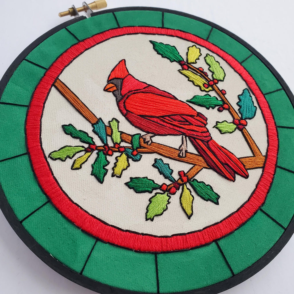 DECEMBER Monthly Series Stained Glass Cardinal - PDF Digital Download Embroidery Pattern & Guide