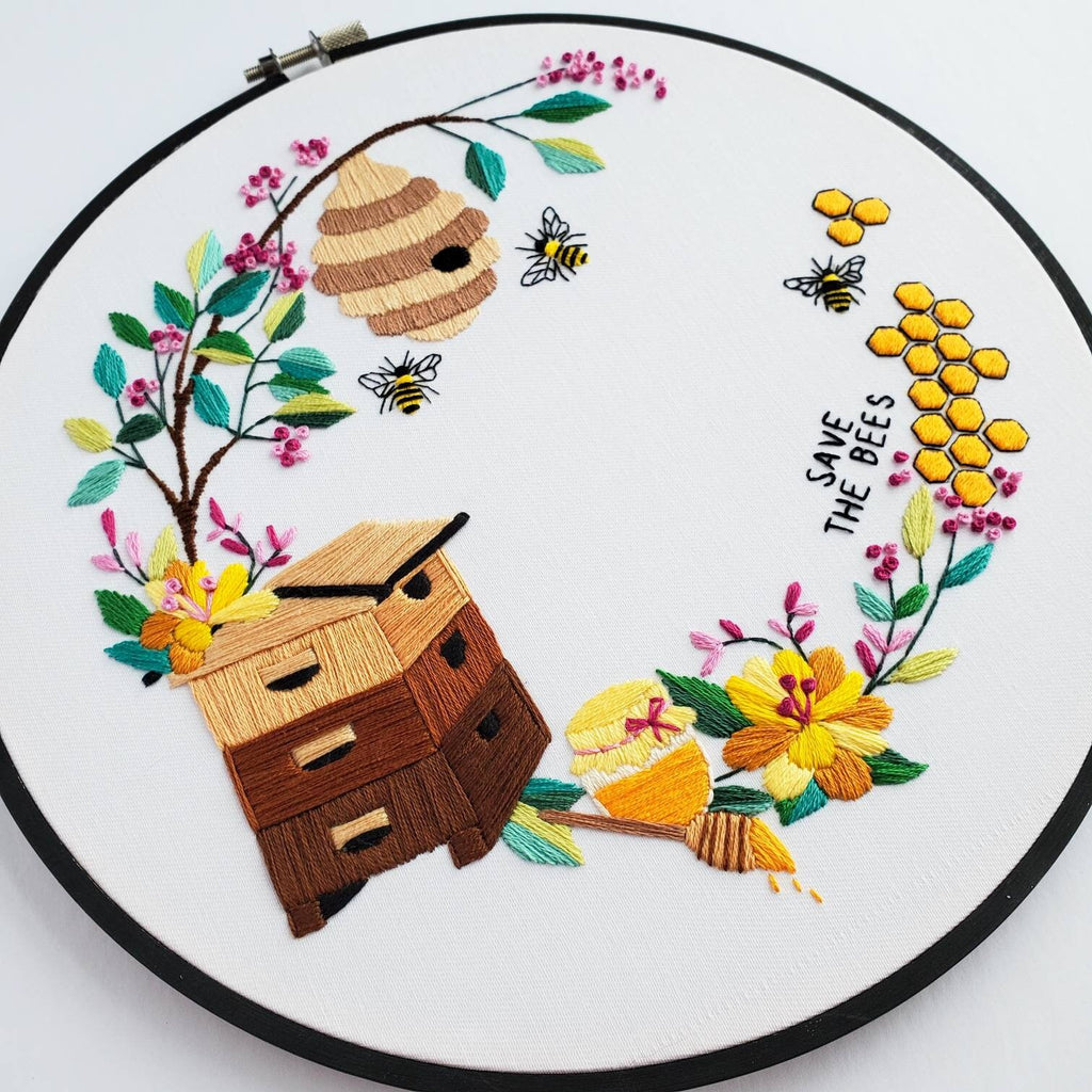 Beehive Floral Wreath - PDF Digital Download Embroidery Pattern & Guide