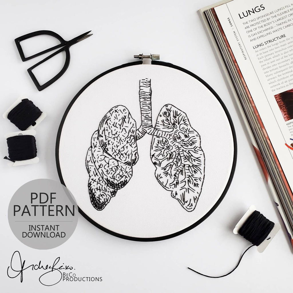 Lungs Anatomy - PDF Digital Download Embroidery Pattern & Guide