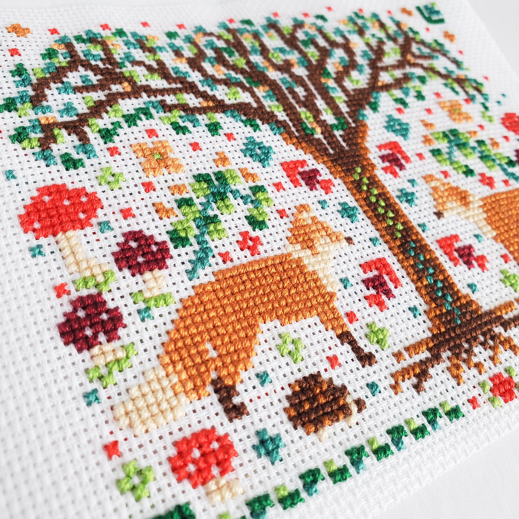 Spring Fox Folk Art Scene - PDF Digital Download Cross Stitch Pattern & Guide