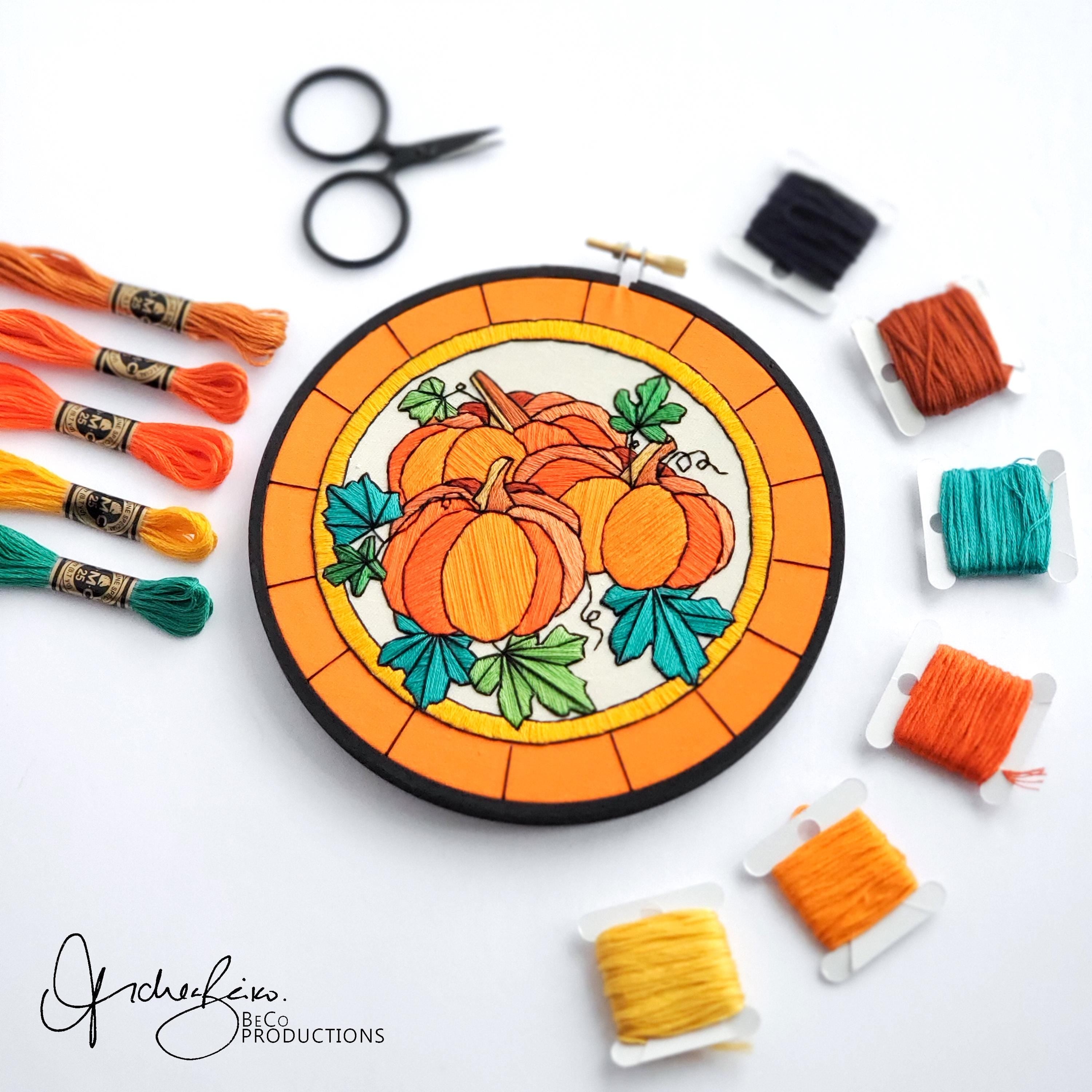 OCTOBER Monthly Series Stained Glass Pumpkins - PDF Digital Download Embroidery Pattern & Guide