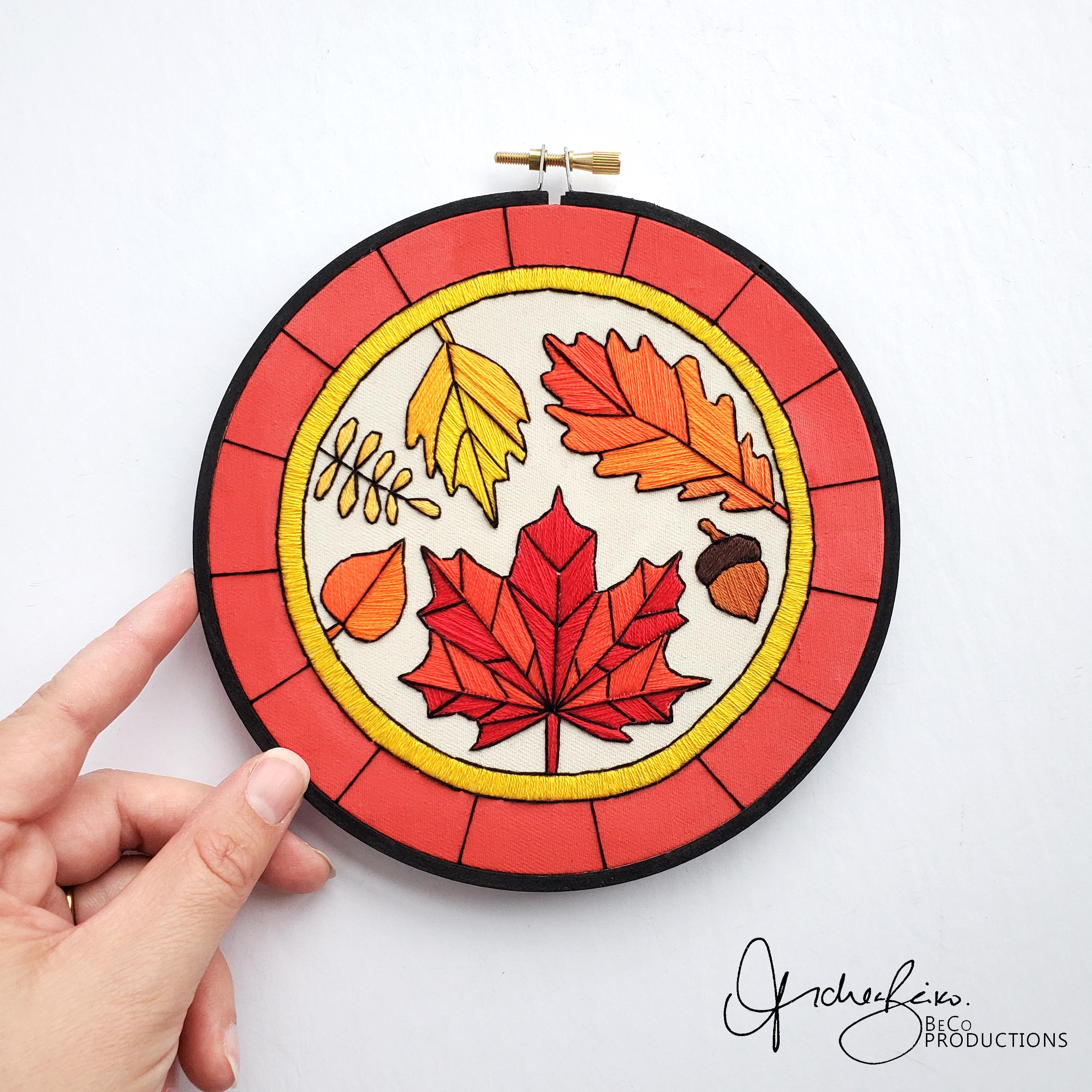 SEPTEMBER Monthly Series Stained Glass Autumn Leaves- PDF Digital Download Embroidery Pattern & Guide