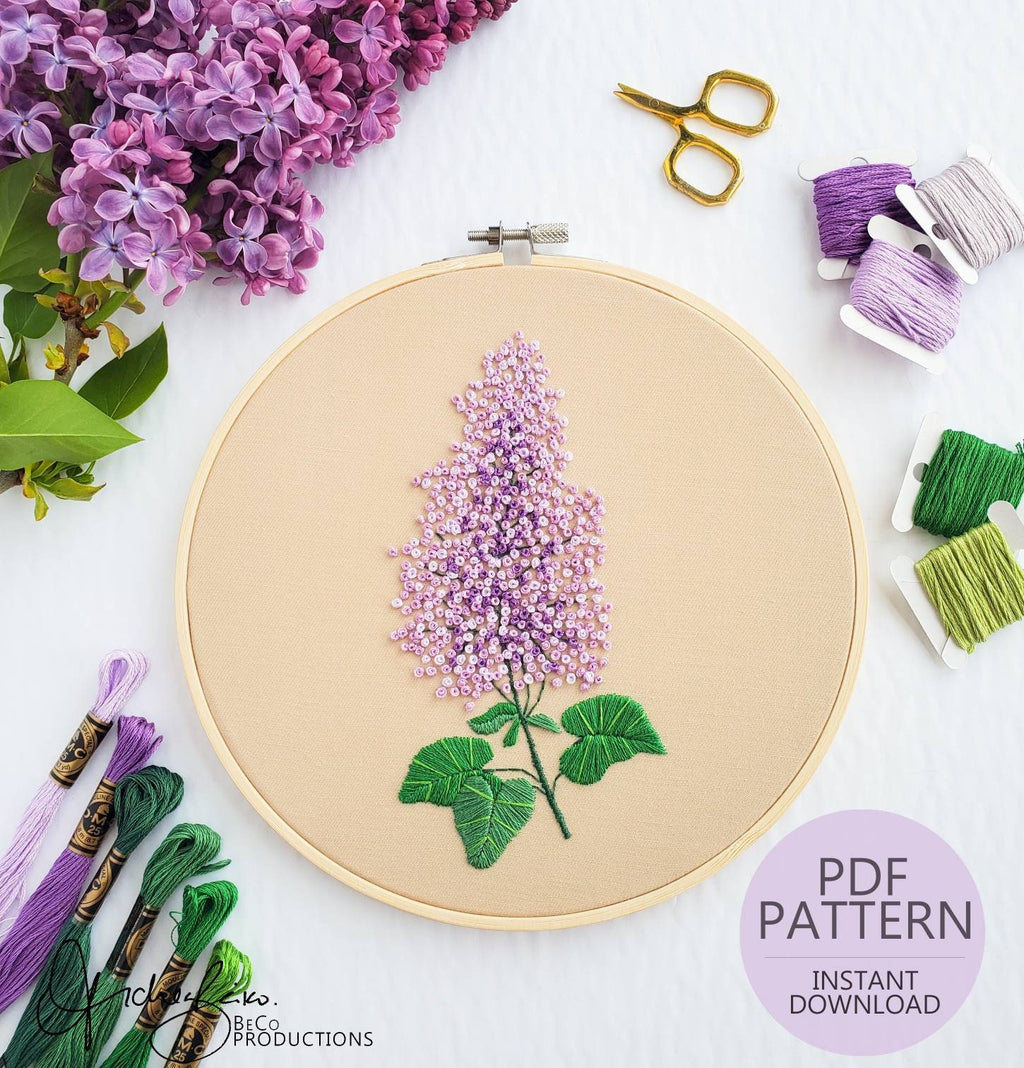 Floral Lilac French Knot - PDF Digital Download Embroidery Pattern and Guide