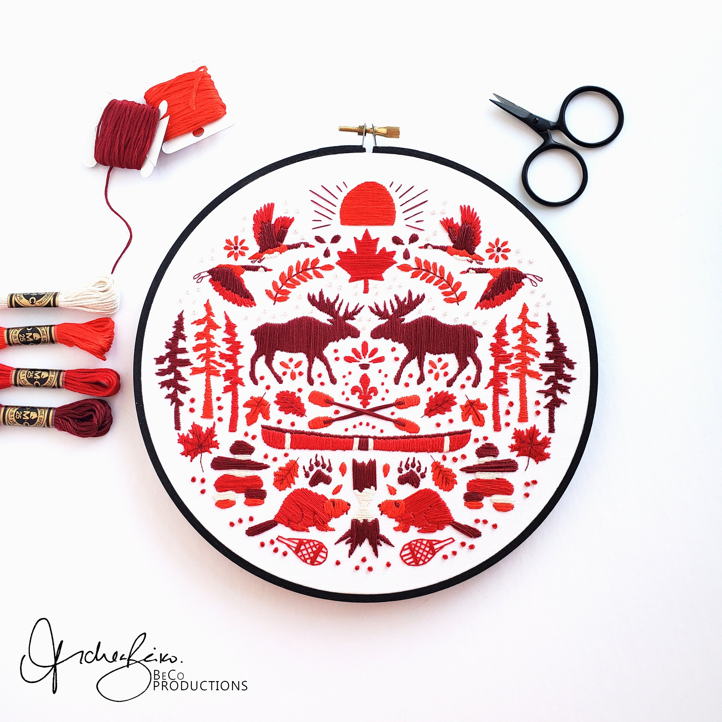 Canada Monochromatic Folk Art Inspired Series - PDF Digital Download Embroidery Pattern & Guide
