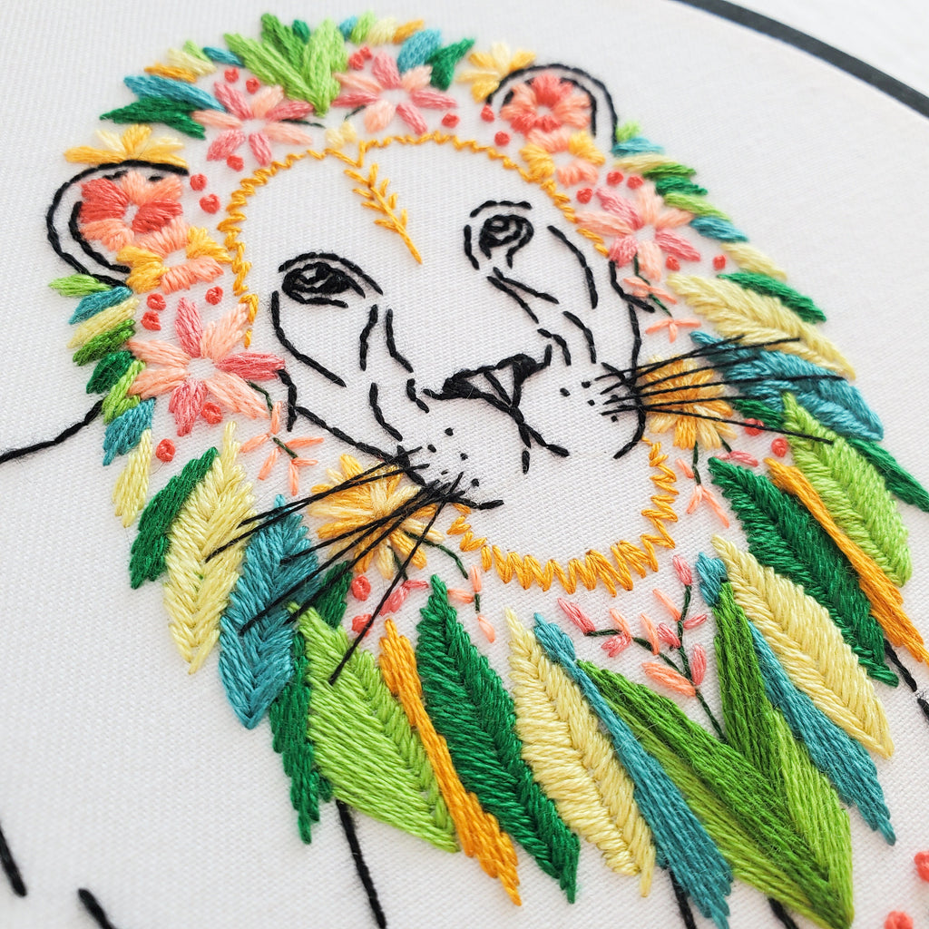Floral Lion - PDF Digital Download Embroidery Pattern & Guide