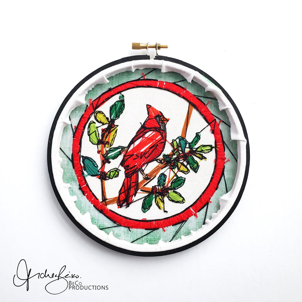 DECEMBER Monthly Series Stained Glass Cardinal - PDF Digital Download Embroidery Pattern & Guide