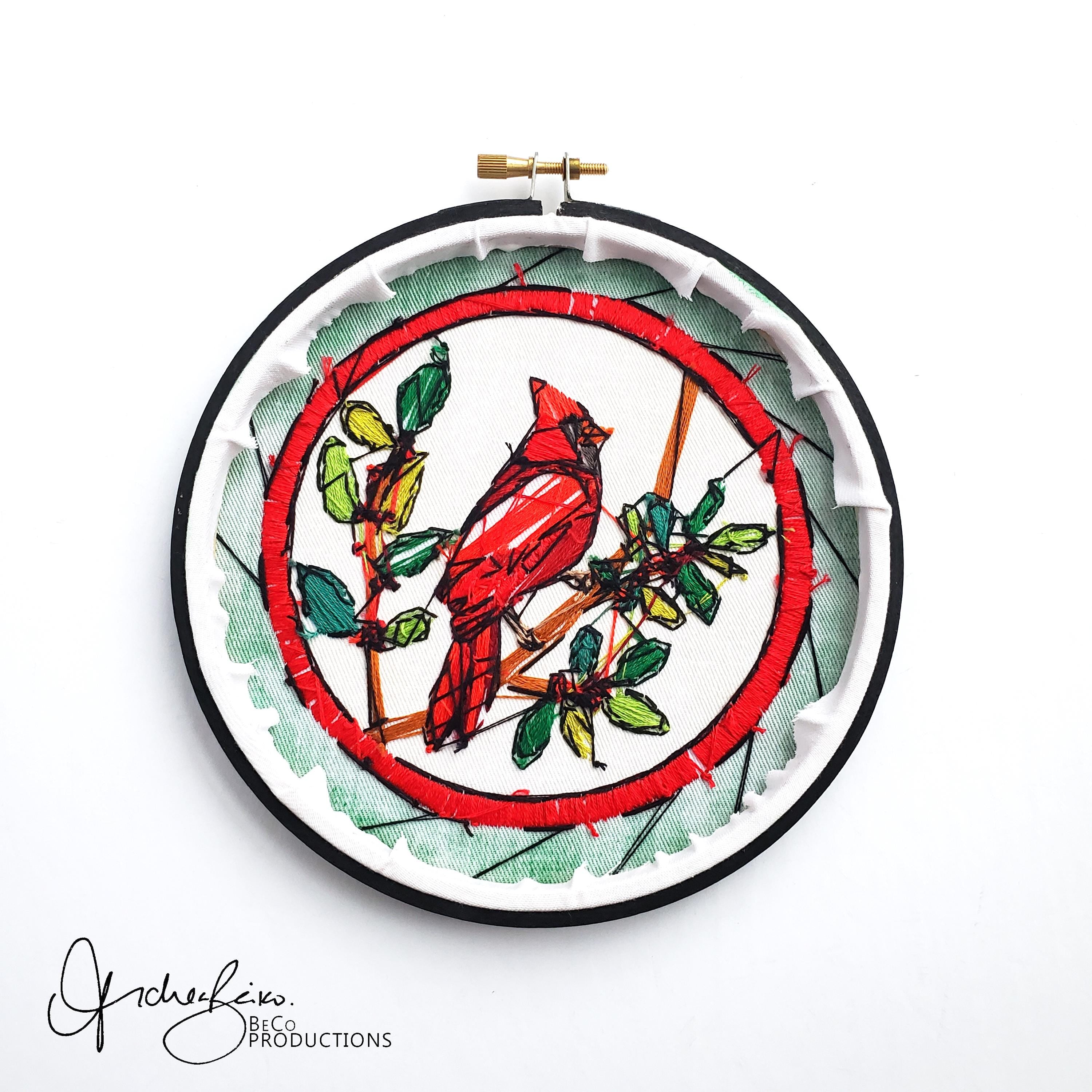 DECEMBER Monthly Series Stained Glass Cardinal - PDF Digital Download Embroidery Pattern & Guide