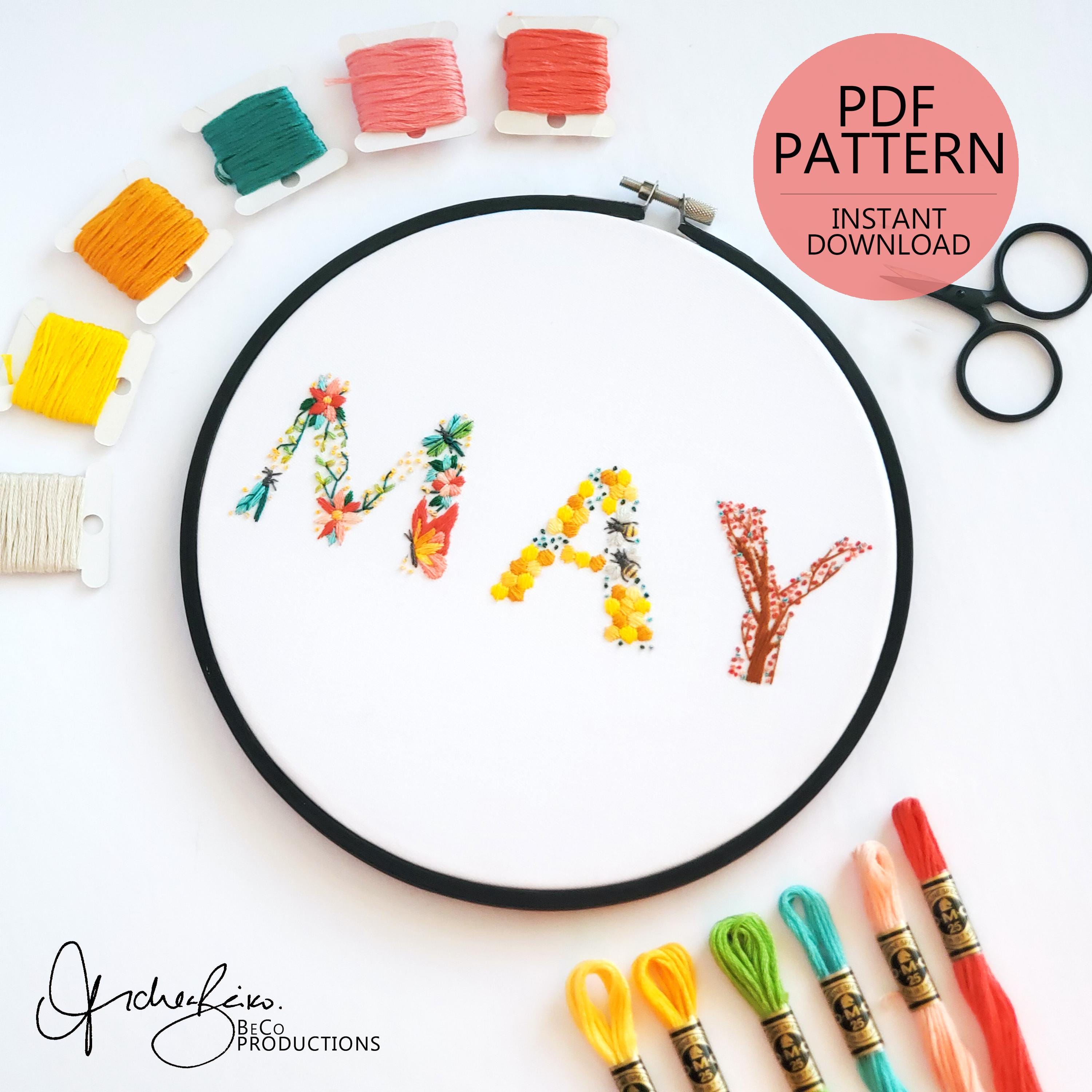 MAY Monthly Text Series - PDF Digital Download Embroidery Series Pattern & Guide