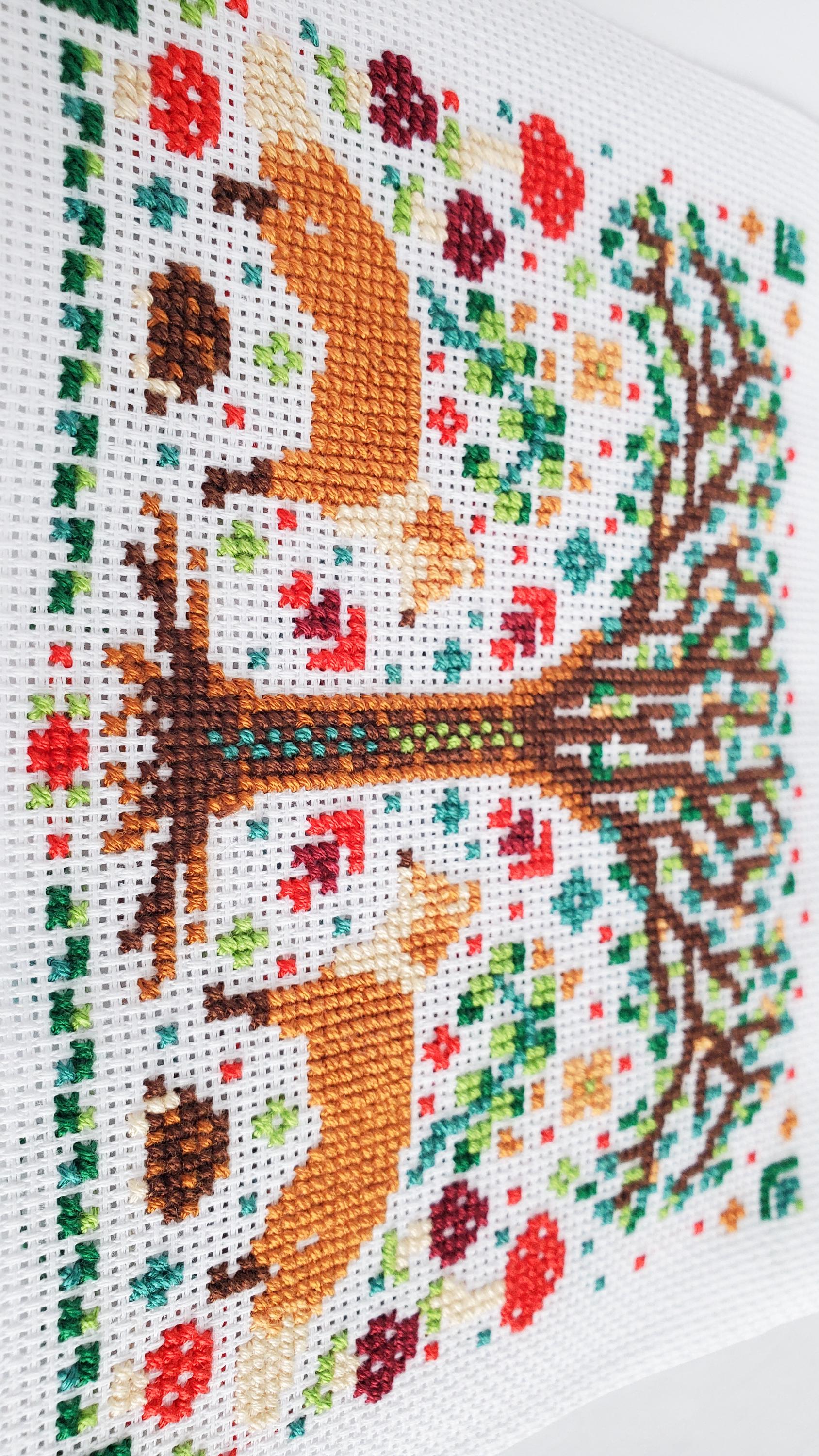 Spring Fox Folk Art Scene - PDF Digital Download Cross Stitch Pattern & Guide