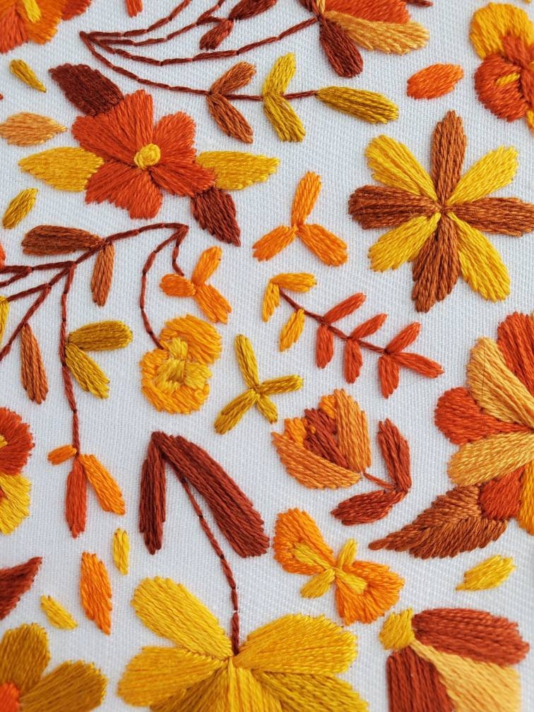 Orange Full Floral - PDF Digital Download Embroidery Pattern & Guide