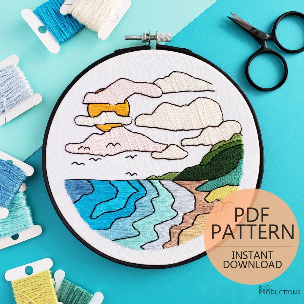 Beach Landscape No.01 - PDF Digital Download Embroidery Pattern & Guide