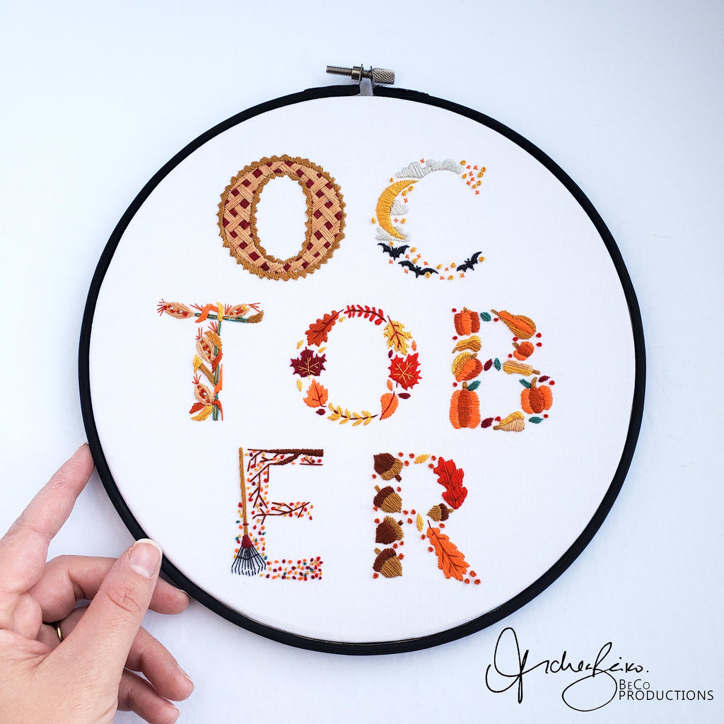 OCTOBER Monthly Text Series - PDF Digital Download Embroidery Series Pattern & Guide