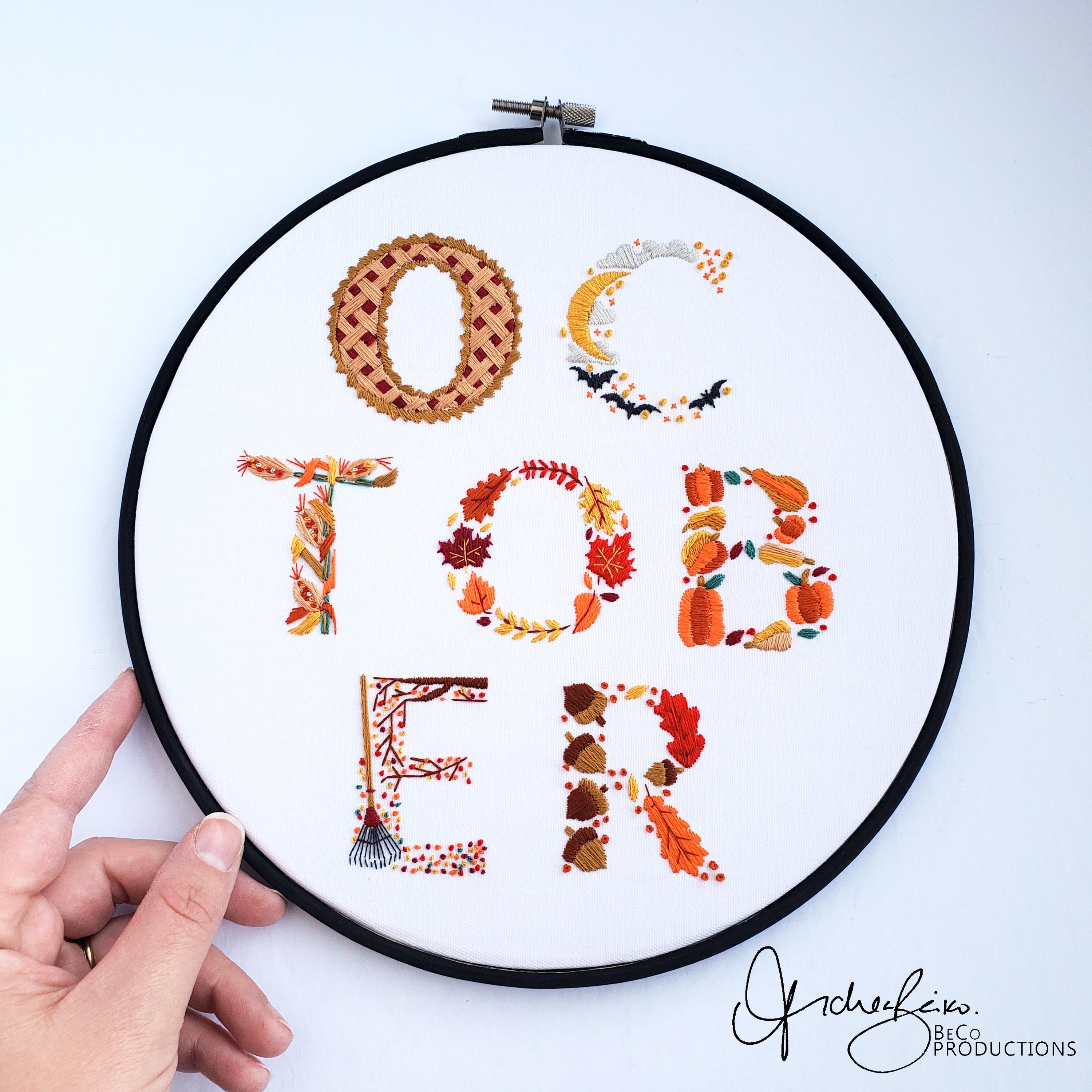 OCTOBER Monthly Text Series - PDF Digital Download Embroidery Series Pattern & Guide