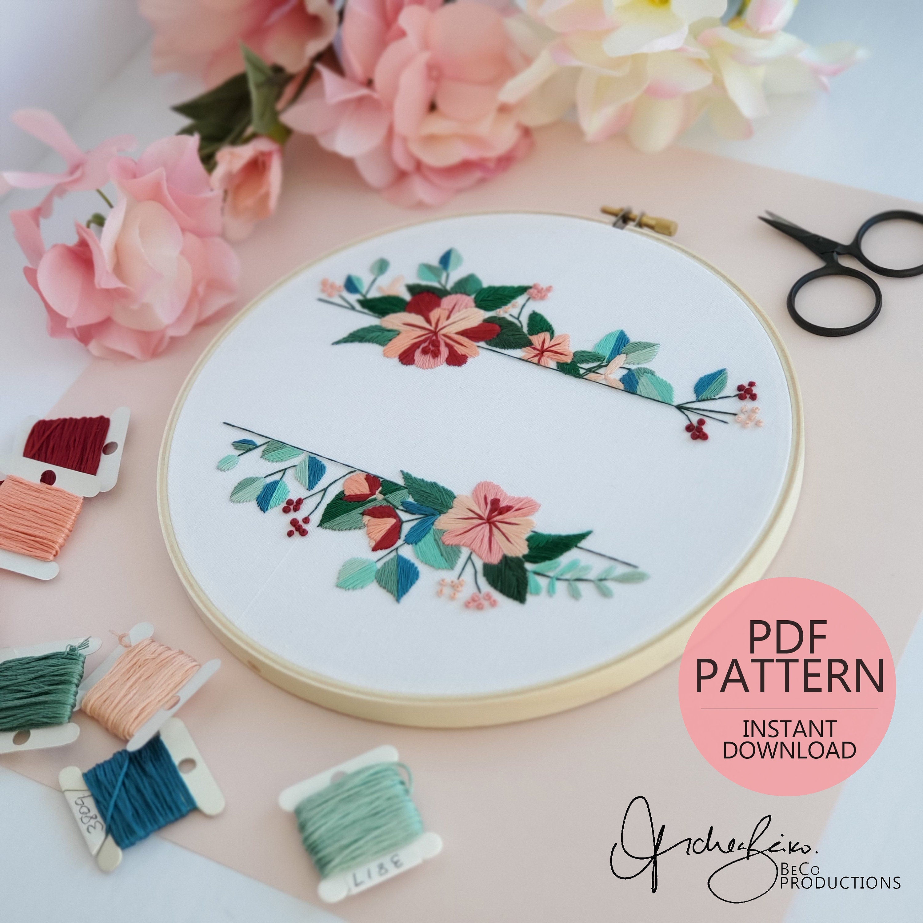 Plain Floral Banner - PDF Digital Download Embroidery Pattern & Guide