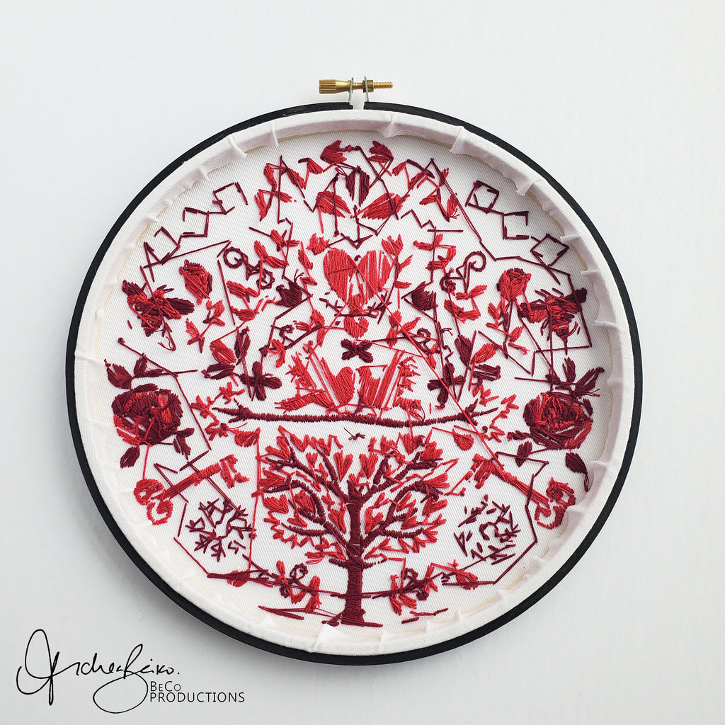 FEBRUARY Monthly Monochromatic Folk Art Inspired Series - PDF Digital Download Embroidery Pattern & Guide