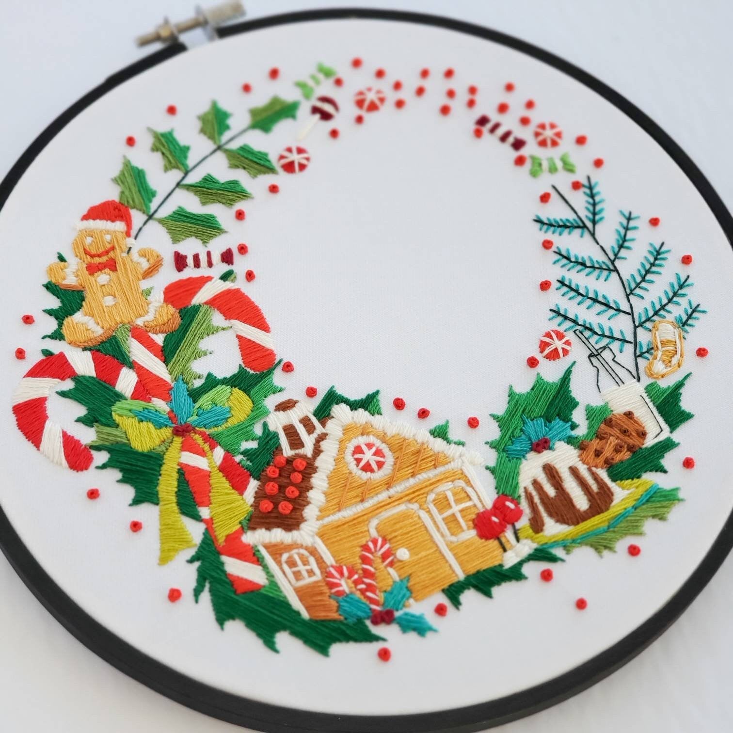 Christmas Candy Wreath - PDF Digital Download Embroidery Pattern & Guide