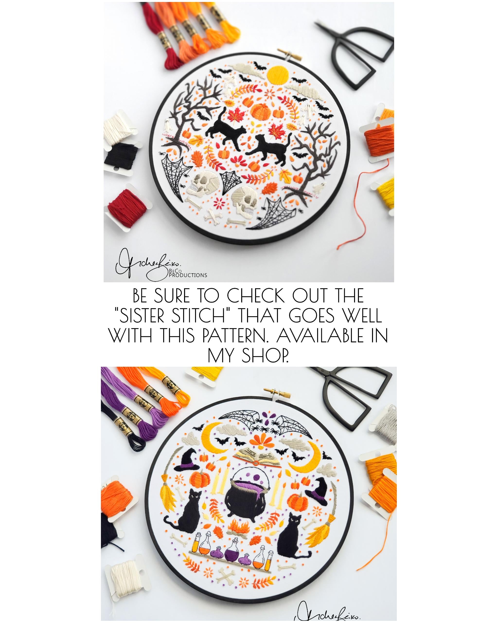 Halloween Folk Art Inspired Series - PDF Digital Download Embroidery Pattern & Guide