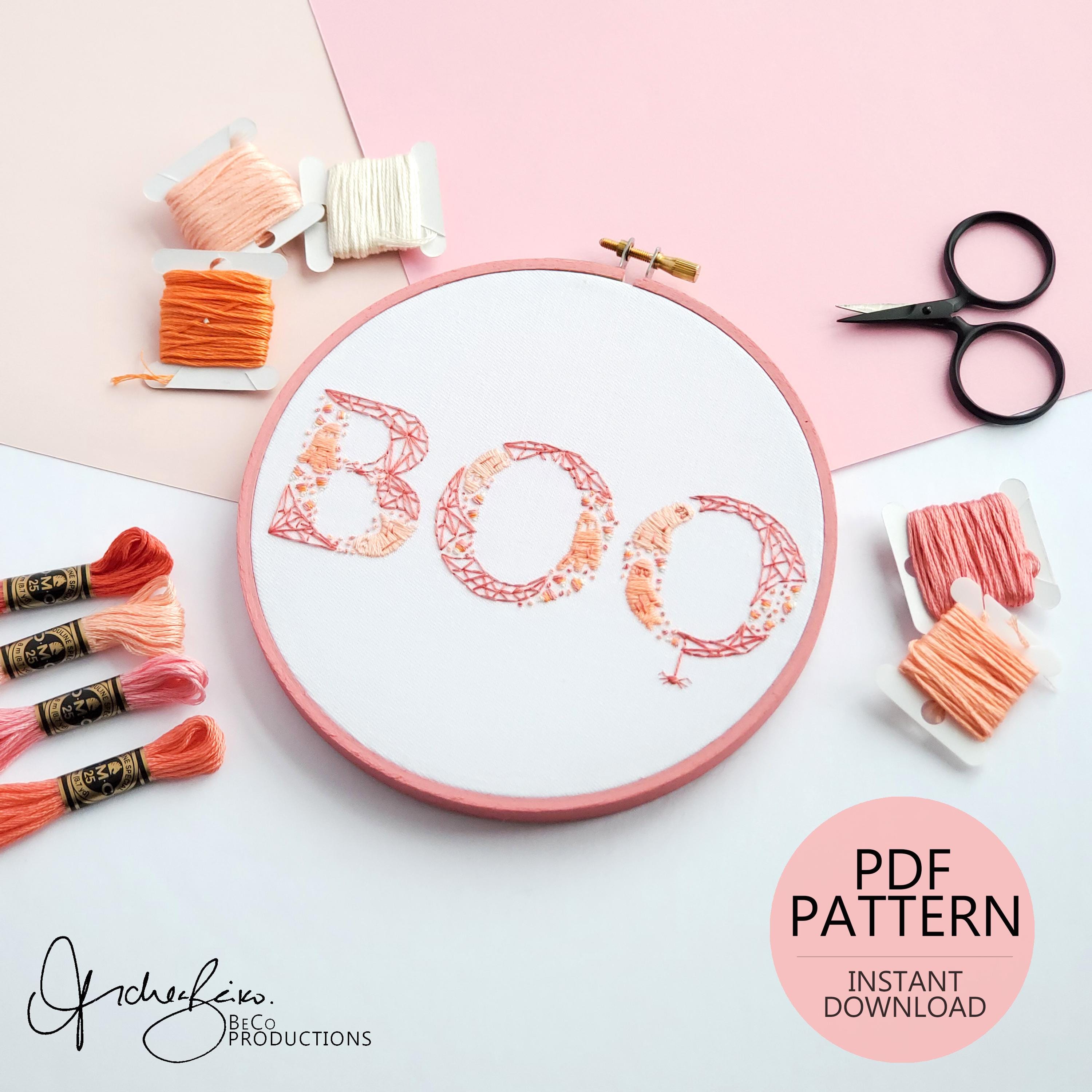 BOO Halloween Text - PDF Digital Download Embroidery Pattern & Guide