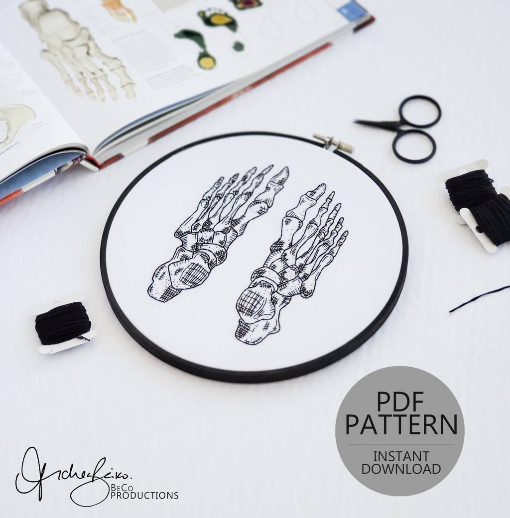 Skeletal Foot/Feet Anatomy - PDF Digital Download Embroidery Pattern & Guide