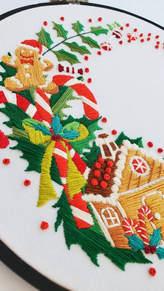Christmas Candy Wreath - PDF Digital Download Embroidery Pattern & Guide