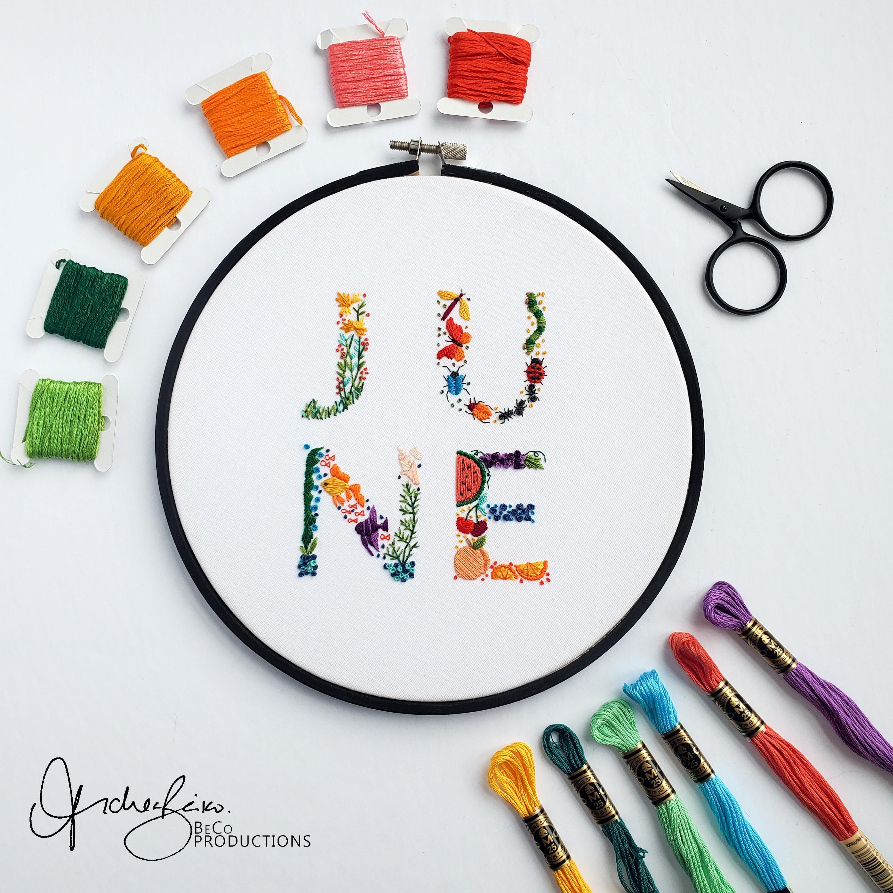 JUNE Monthly Text Series - PDF Digital Download Embroidery Series Pattern & Guide