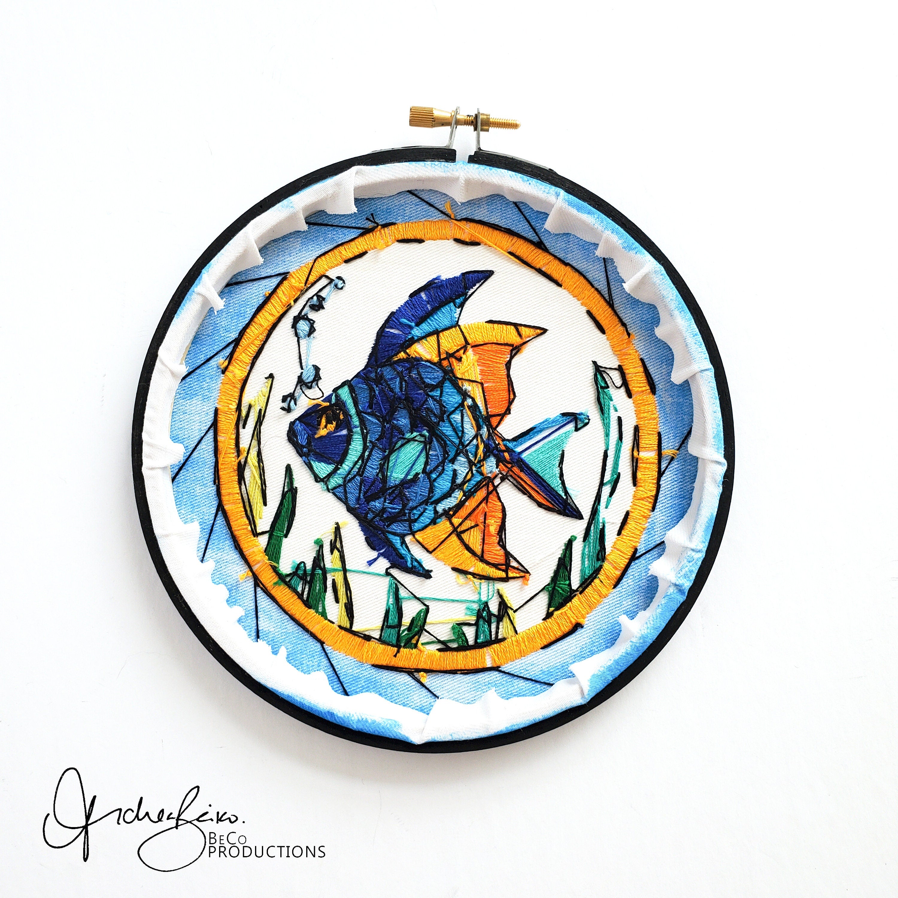 JUNE Monthly Series Stained Glass Fish- PDF Digital Download Embroidery Pattern & Guide