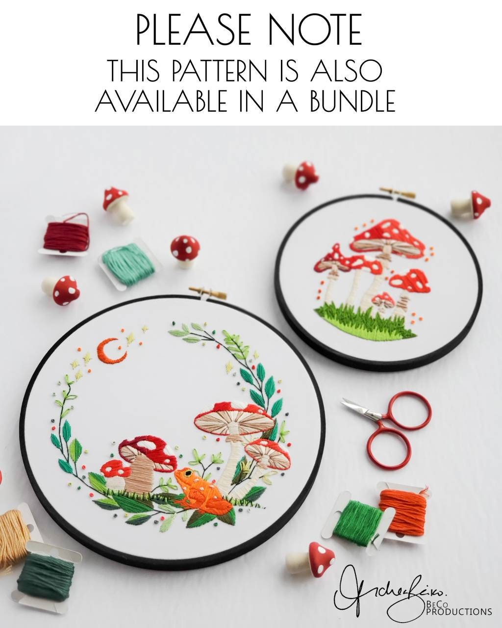 Mushroom & Frog Wreath - PDF Digital Download Embroidery Pattern & Guide