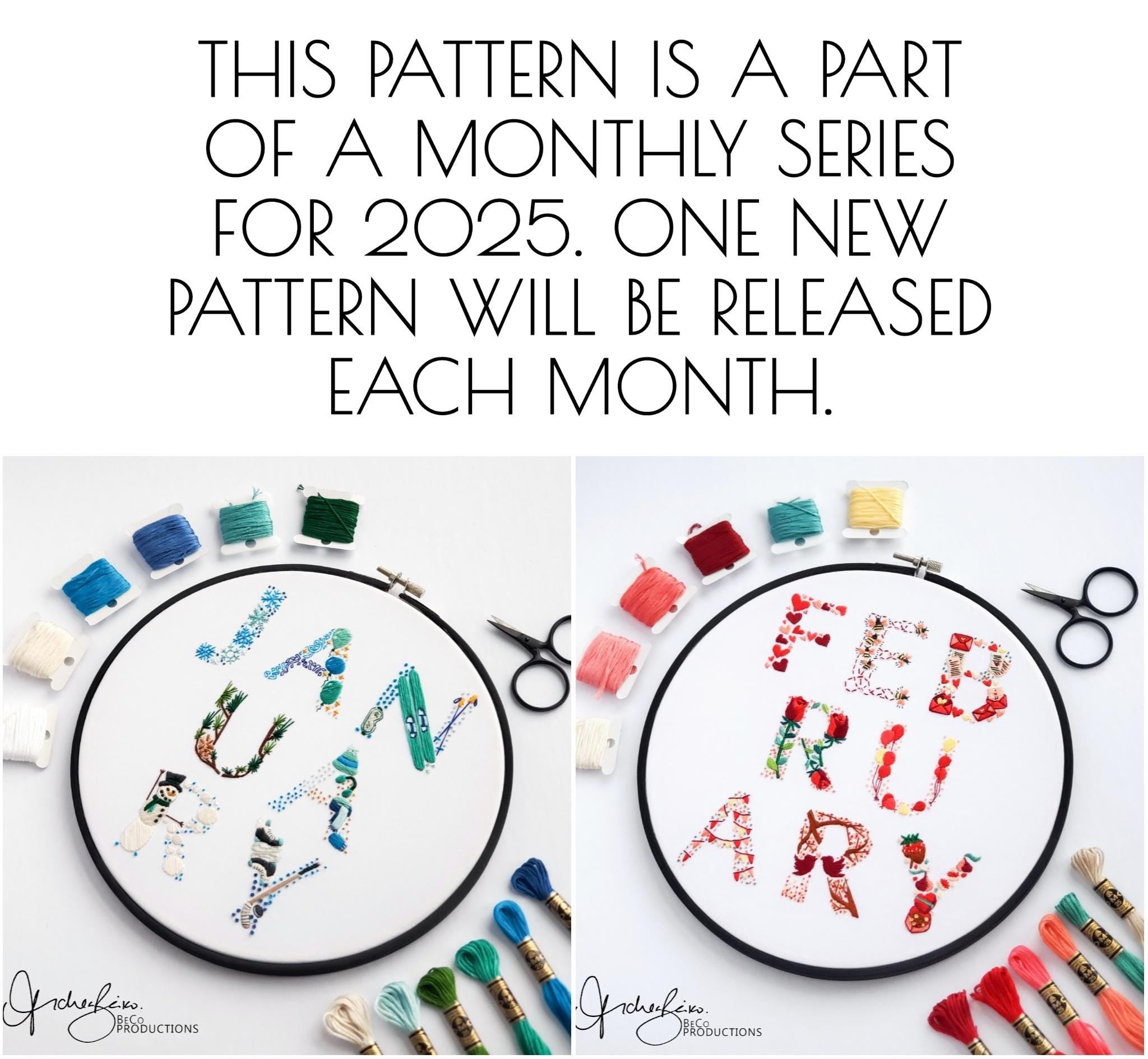 FEBRUARY Monthly Text Series - PDF Digital Download Embroidery Series Pattern & Guide