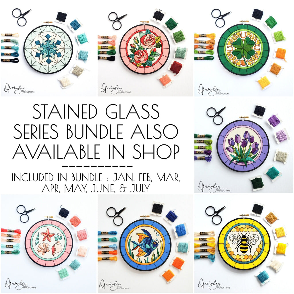 JANUARY Monthly Series Stained Glass Snowflake- PDF Digital Download Embroidery Pattern & Guide