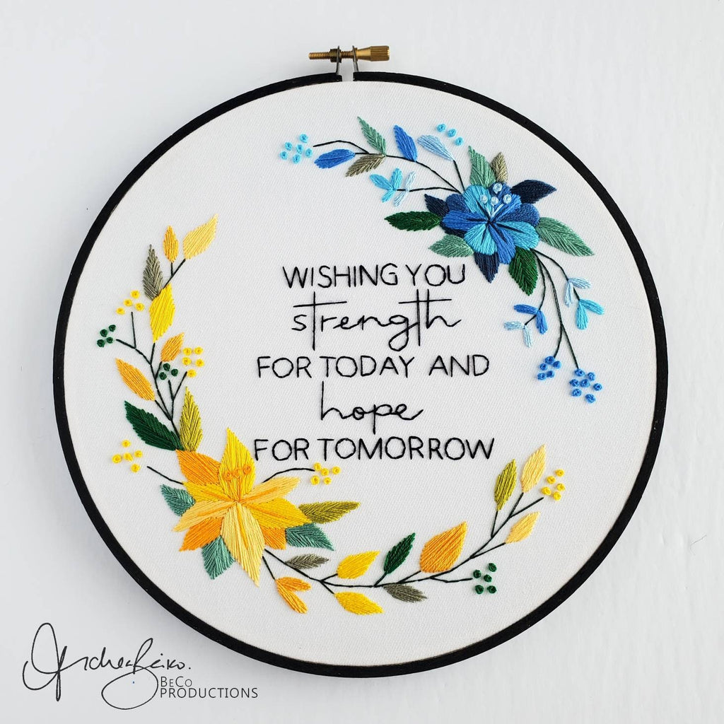 Blue and Yellow Floral Wreath - PDF Digital Download Embroidery Pattern & Guide