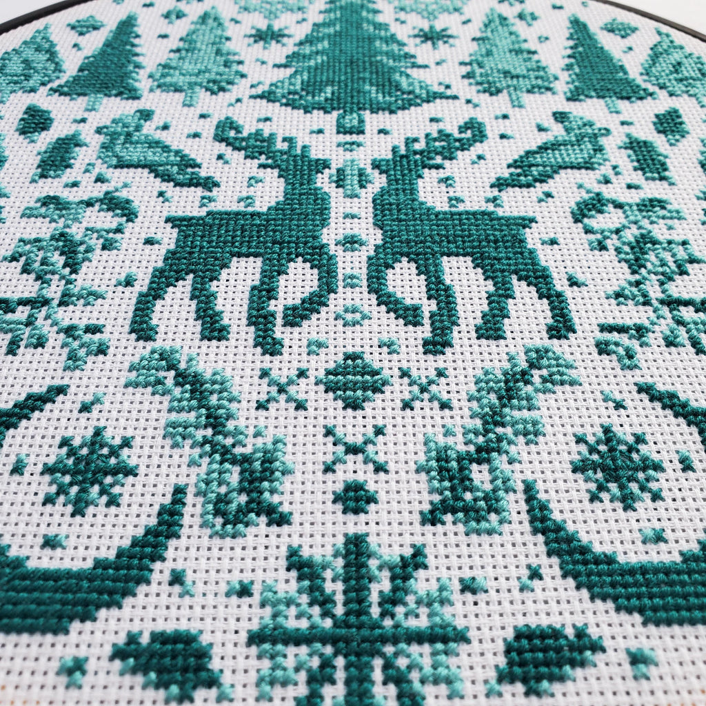 Monochromatic Folk Art Winter Scene - PDF Digital Download Cross Stitch Pattern & Guide