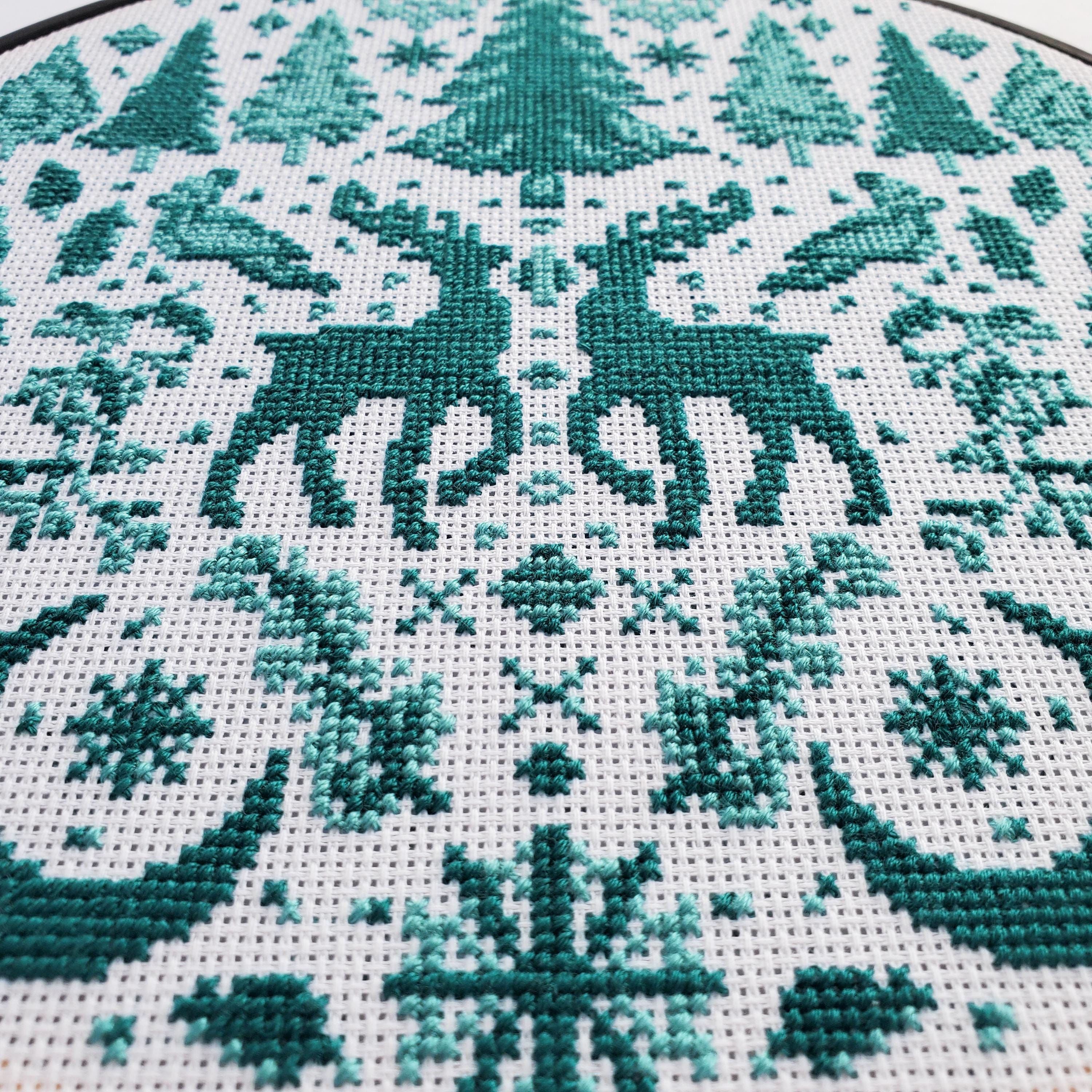 Monochromatic Folk Art Winter Scene - PDF Digital Download Cross Stitch Pattern & Guide