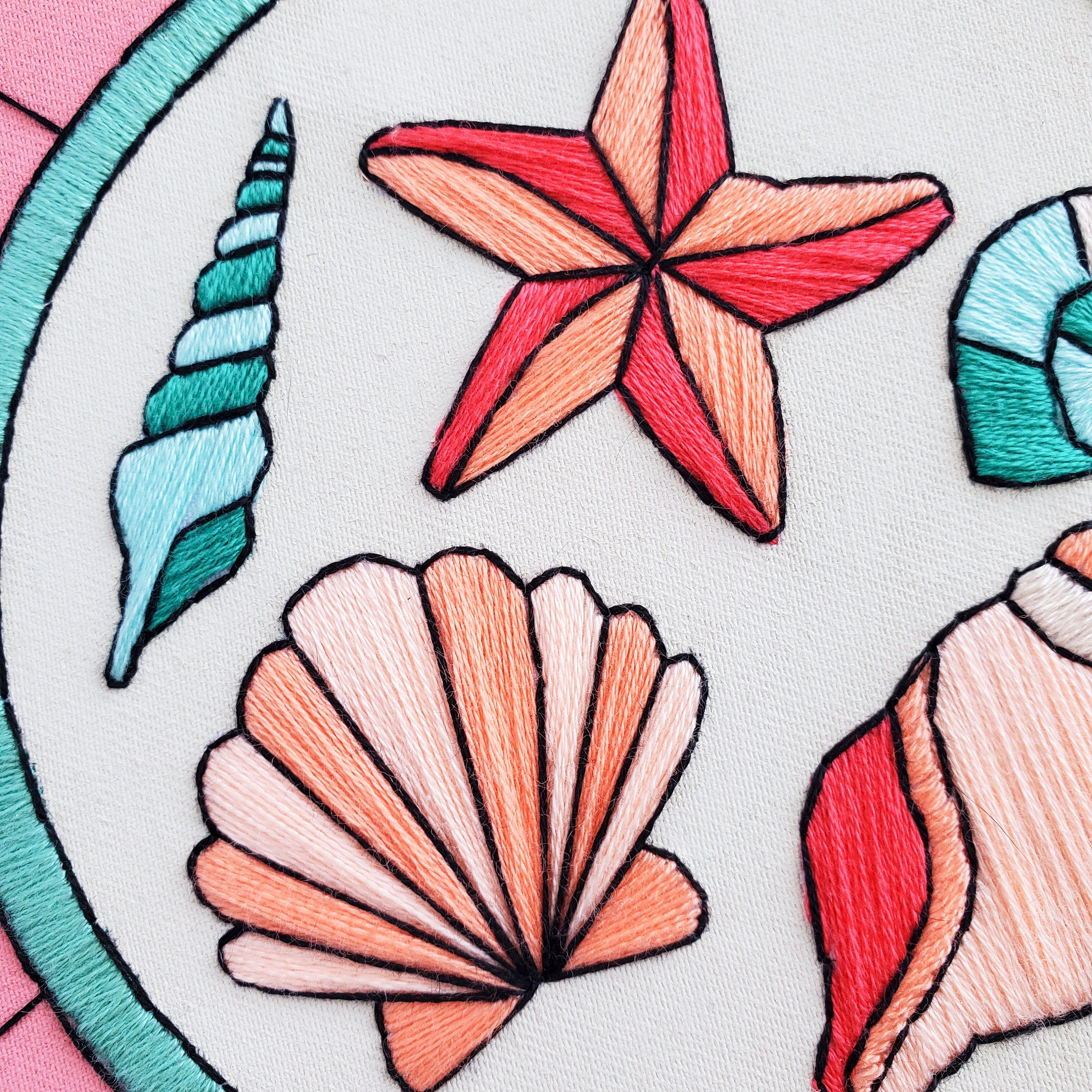 JULY Monthly Series Stained Glass Seashells- PDF Digital Download Embroidery Pattern & Guide