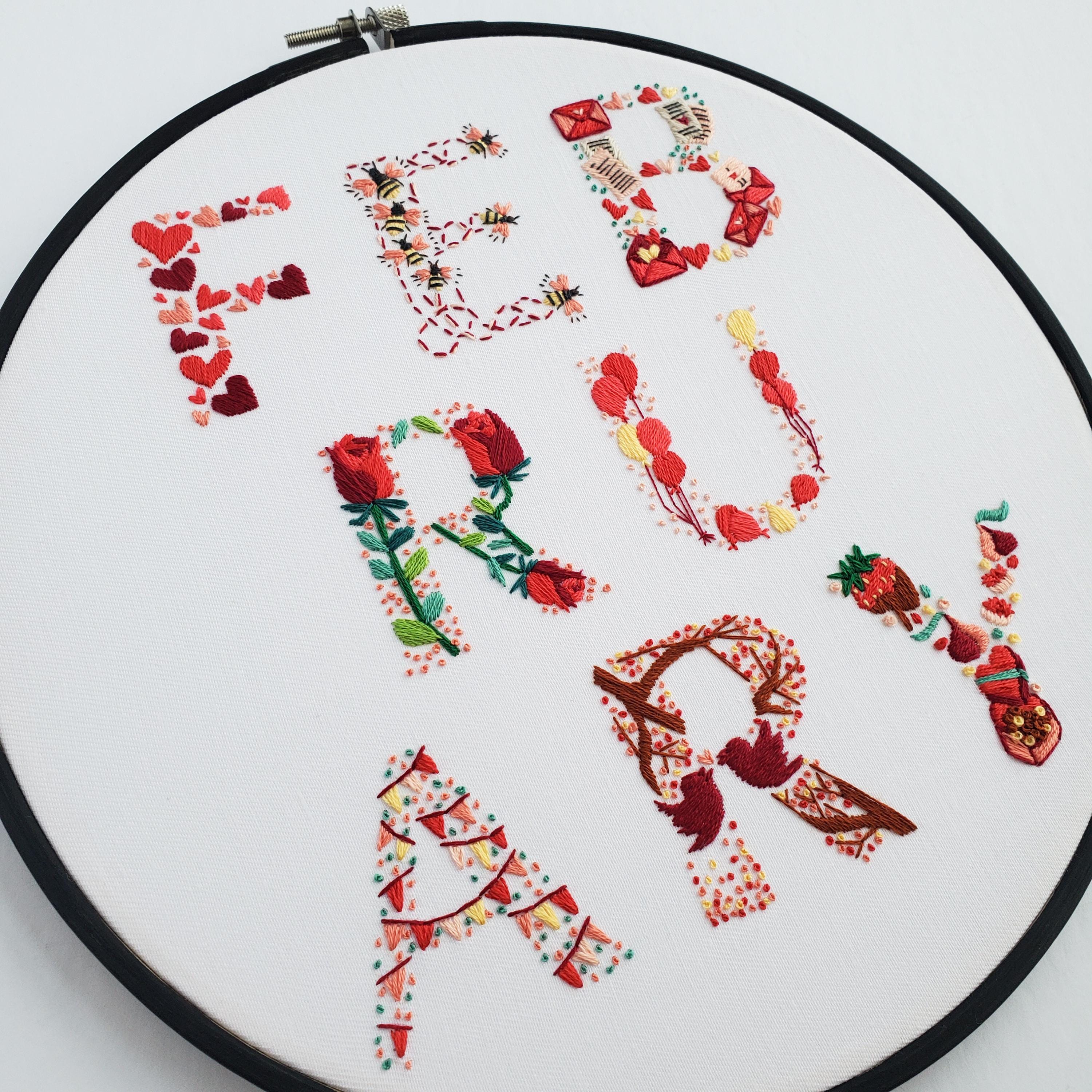 FEBRUARY Monthly Text Series - PDF Digital Download Embroidery Series Pattern & Guide
