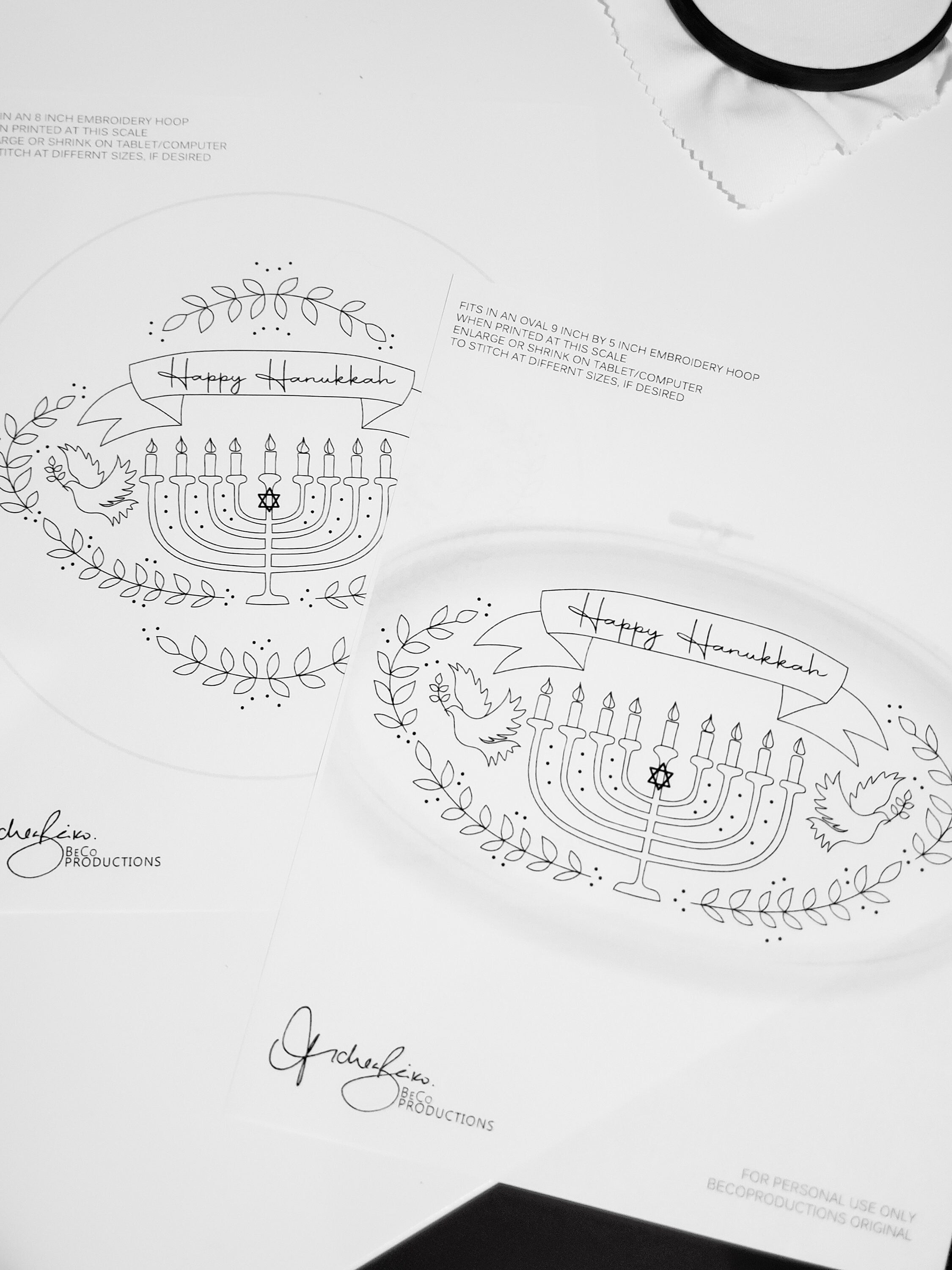 Happy Hanukkah Wreath - PDF Digital Download Embroidery Pattern & Guide