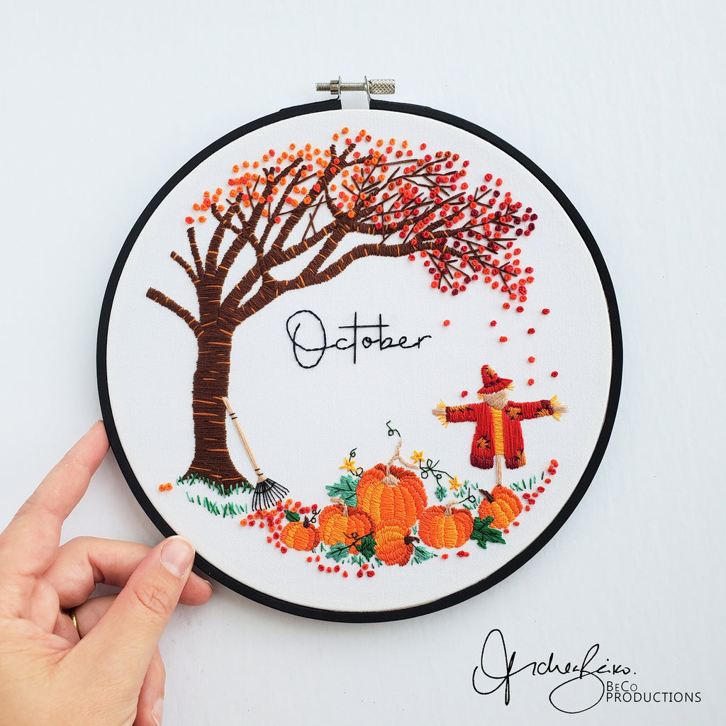 OCTOBER Monthly Series Wreath - PDF Digital Download Embroidery Pattern & Guide