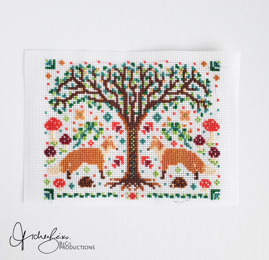 Spring Fox Folk Art Scene - PDF Digital Download Cross Stitch Pattern & Guide