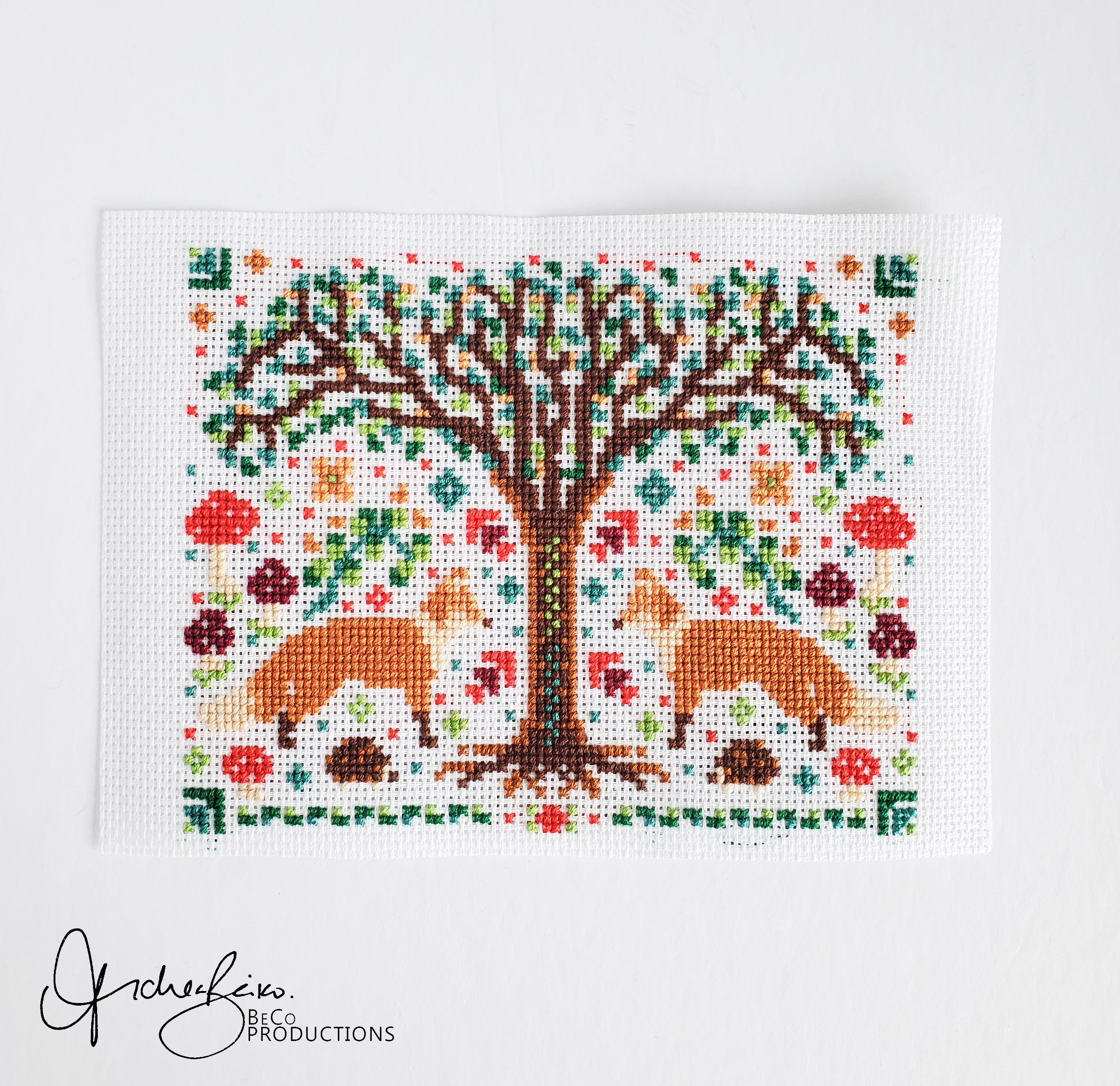 Spring Fox Folk Art Scene - PDF Digital Download Cross Stitch Pattern & Guide