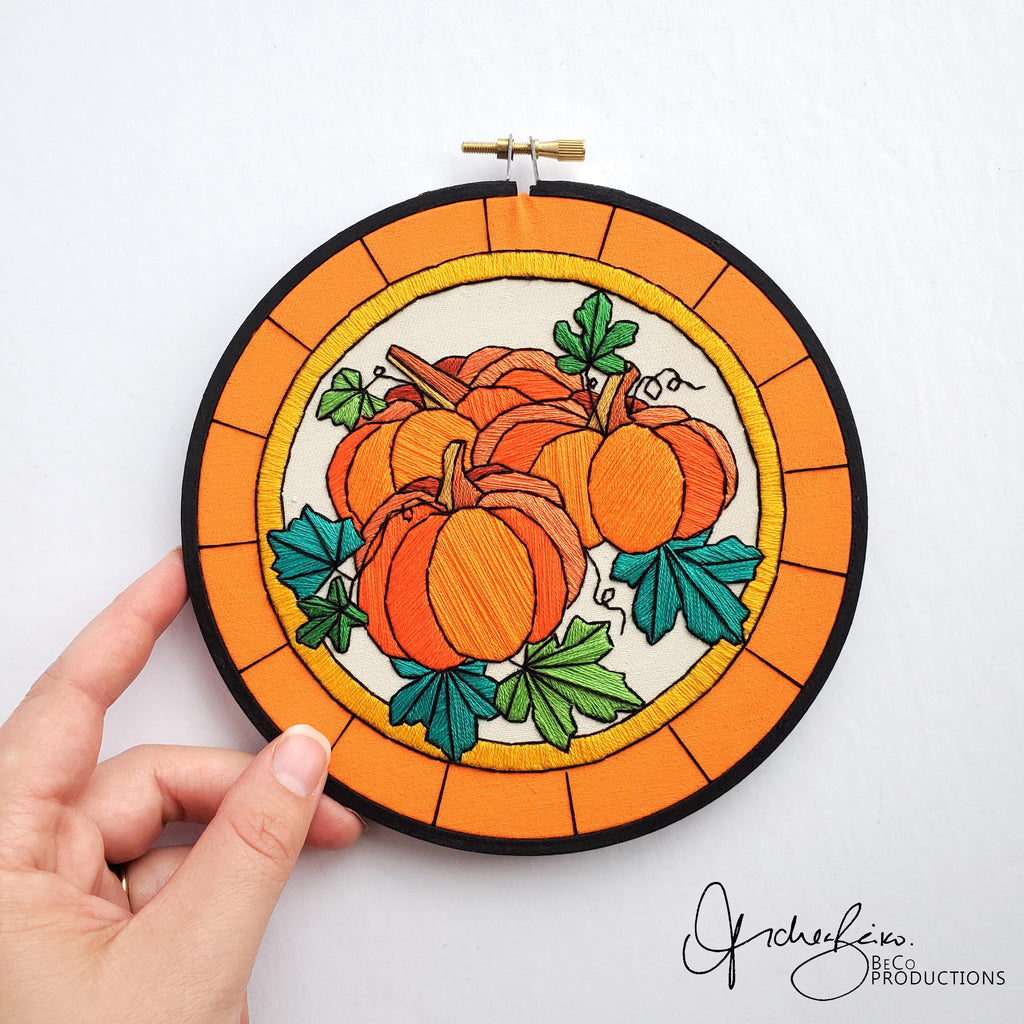 OCTOBER Monthly Series Stained Glass Pumpkins - PDF Digital Download Embroidery Pattern & Guide