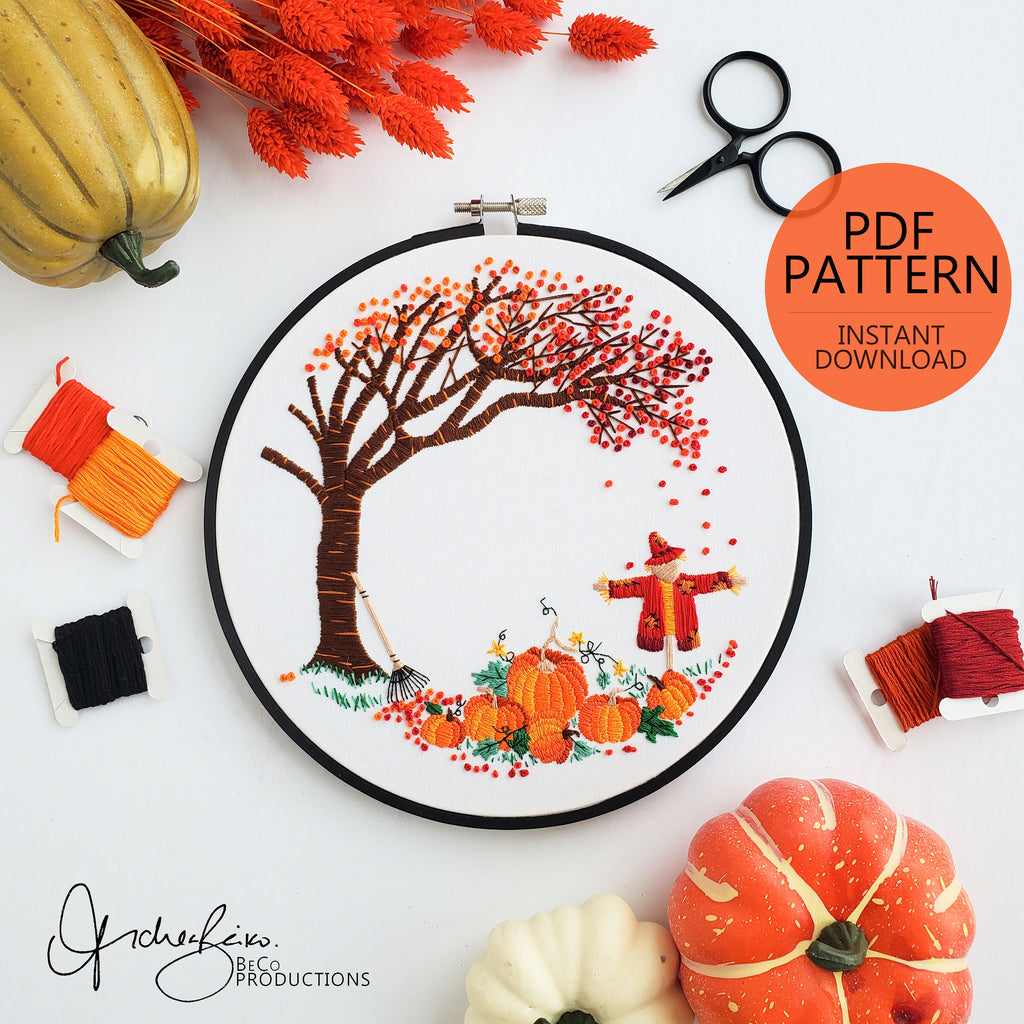 Fall Pumpkin Patch - PDF Digital Download Embroidery Pattern & Guide