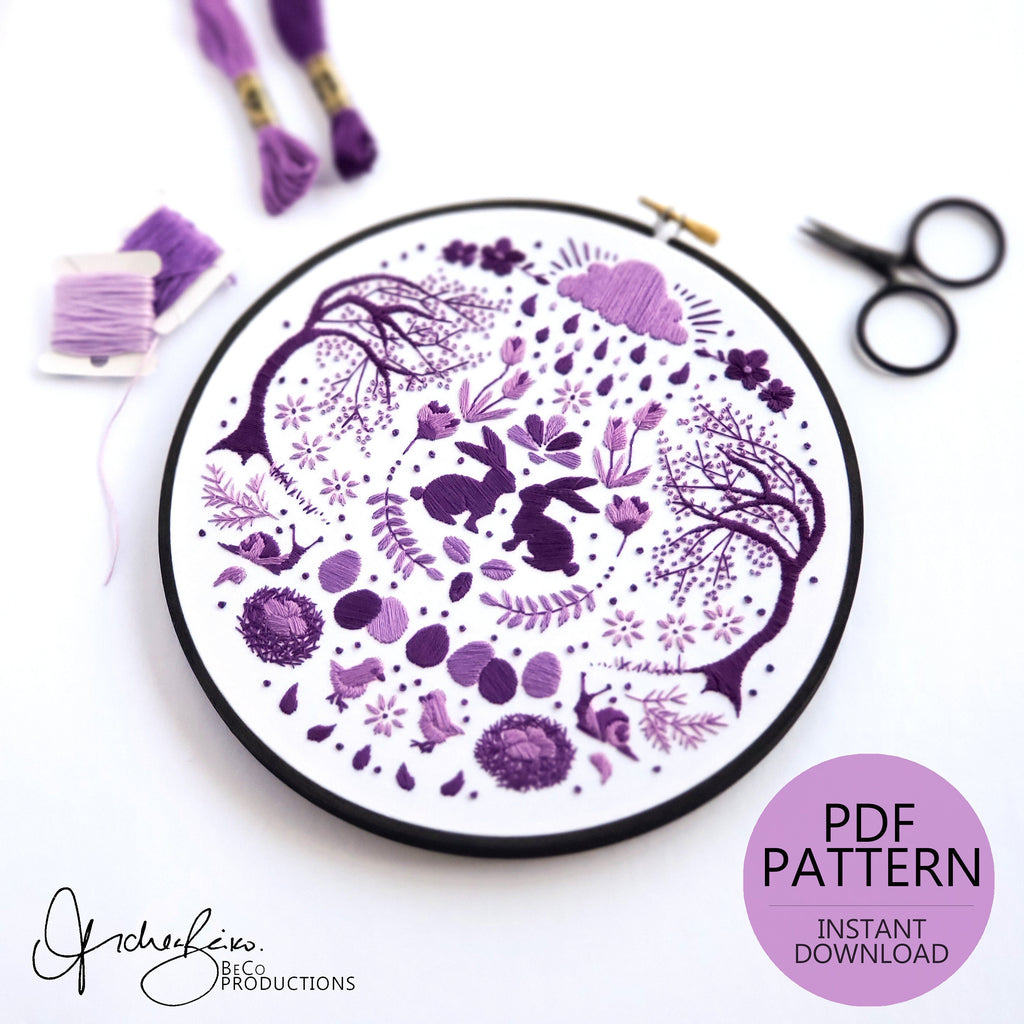 APRIL Monthly Monochromatic Folk Art Inspired Series - PDF Digital Download Embroidery Pattern & Guide