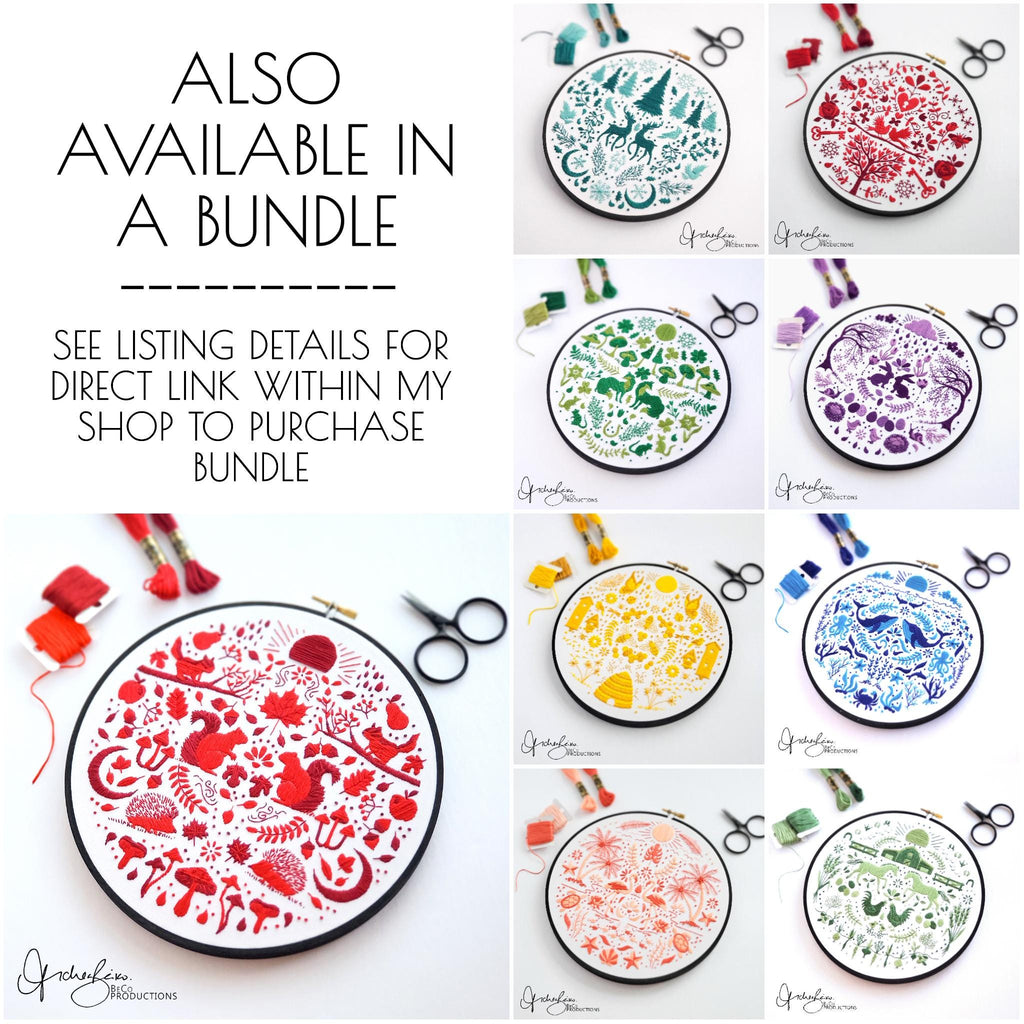 SEPTEMBER Monthly Monochromatic Folk Art Inspired Series - PDF Digital Download Embroidery Pattern & Guide