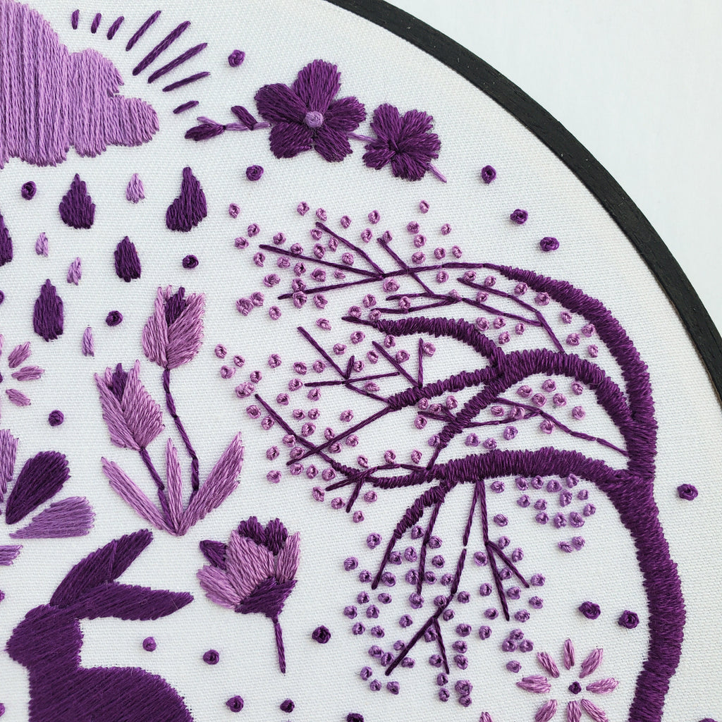 APRIL Monthly Monochromatic Folk Art Inspired Series - PDF Digital Download Embroidery Pattern & Guide